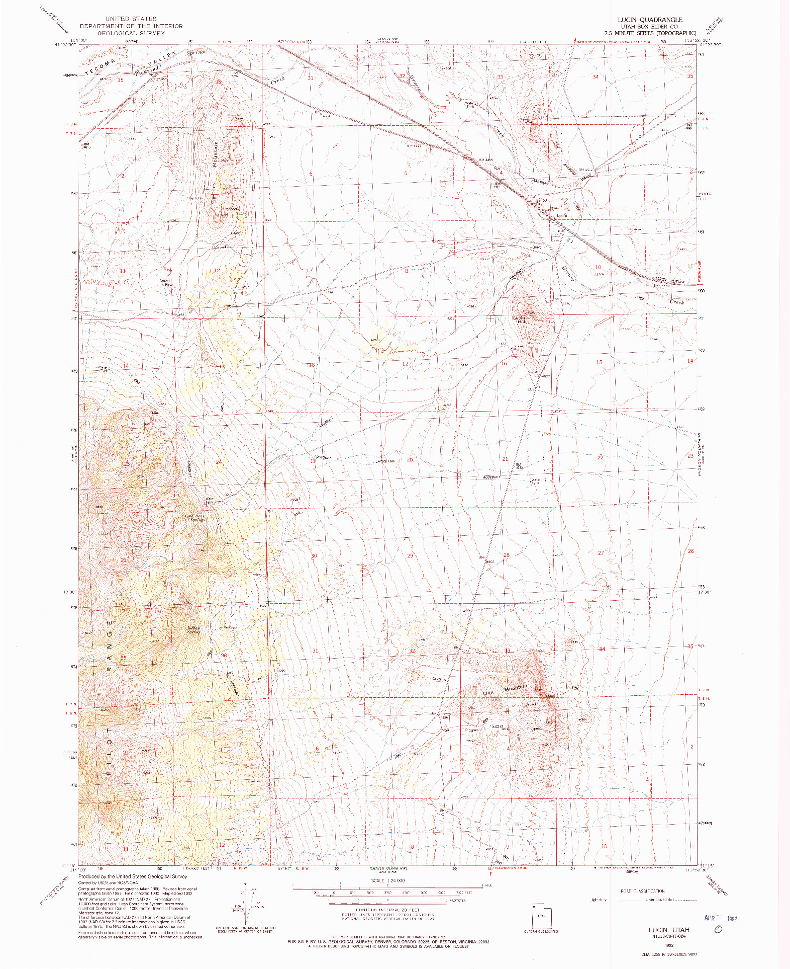 USGS 1:24000-SCALE QUADRANGLE FOR LUCIN, UT 1992