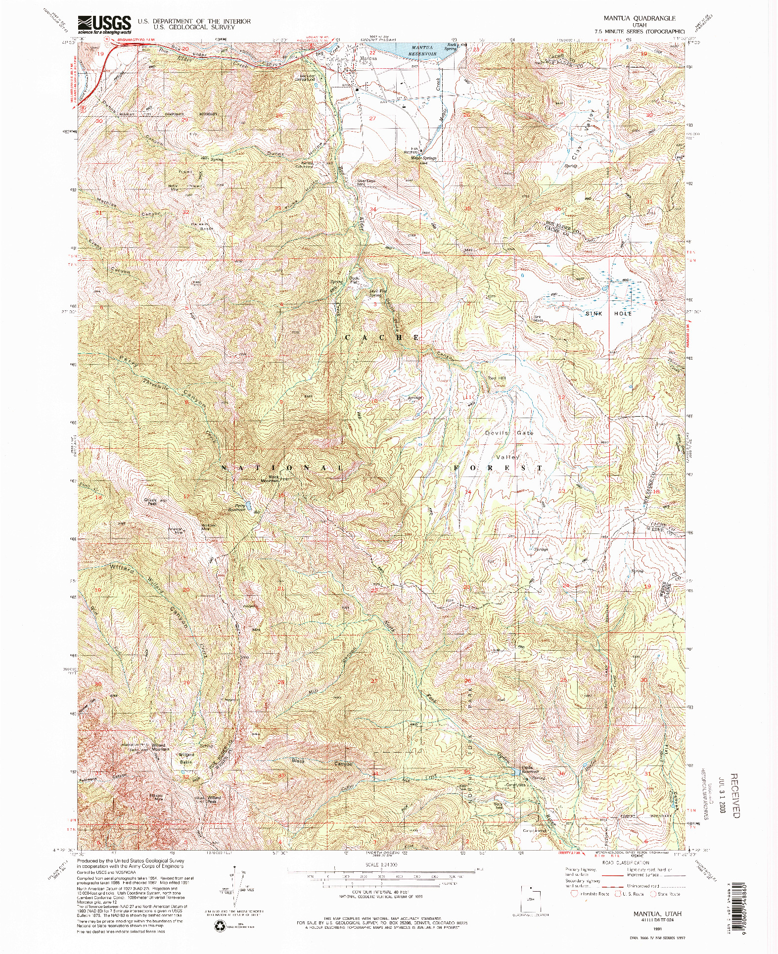 USGS 1:24000-SCALE QUADRANGLE FOR MANTUA, UT 1991