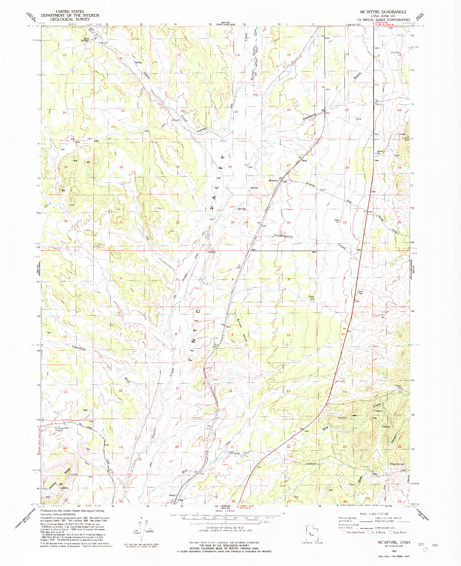 USGS 1:24000-SCALE QUADRANGLE FOR MC INTYRE, UT 1992