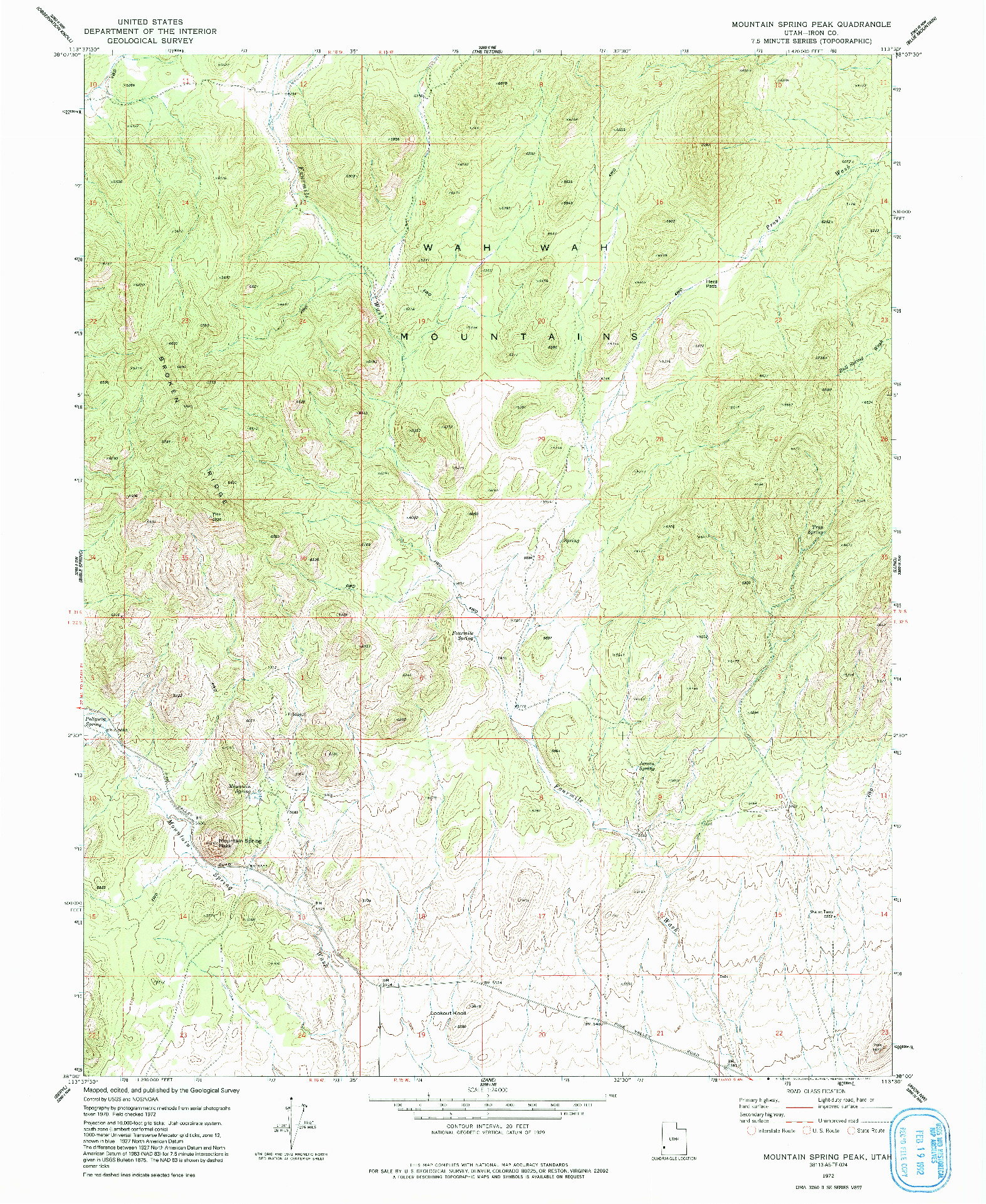 USGS 1:24000-SCALE QUADRANGLE FOR MOUNTAIN SPRING PEAK, UT 1972