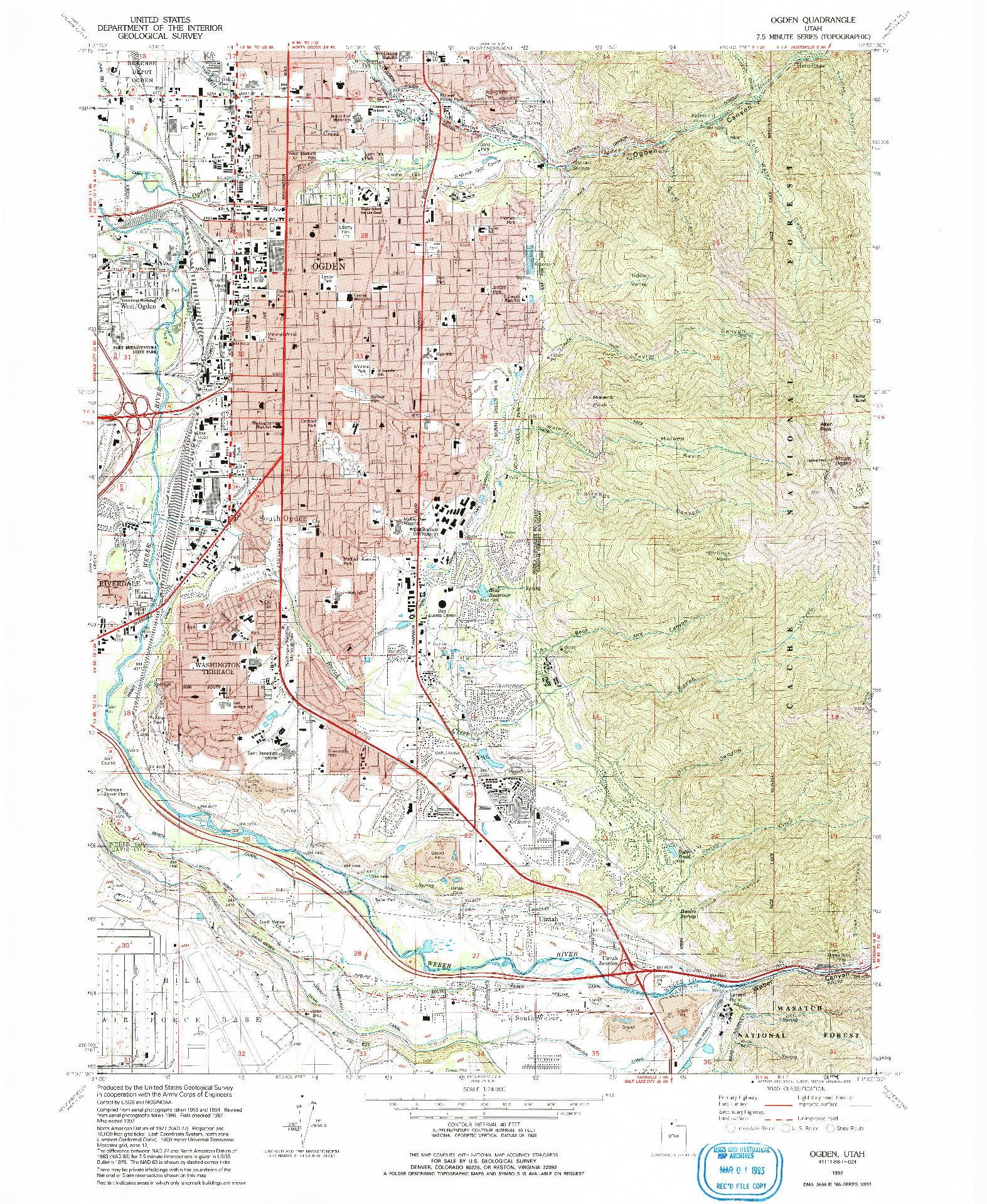 USGS 1:24000-SCALE QUADRANGLE FOR OGDEN, UT 1992