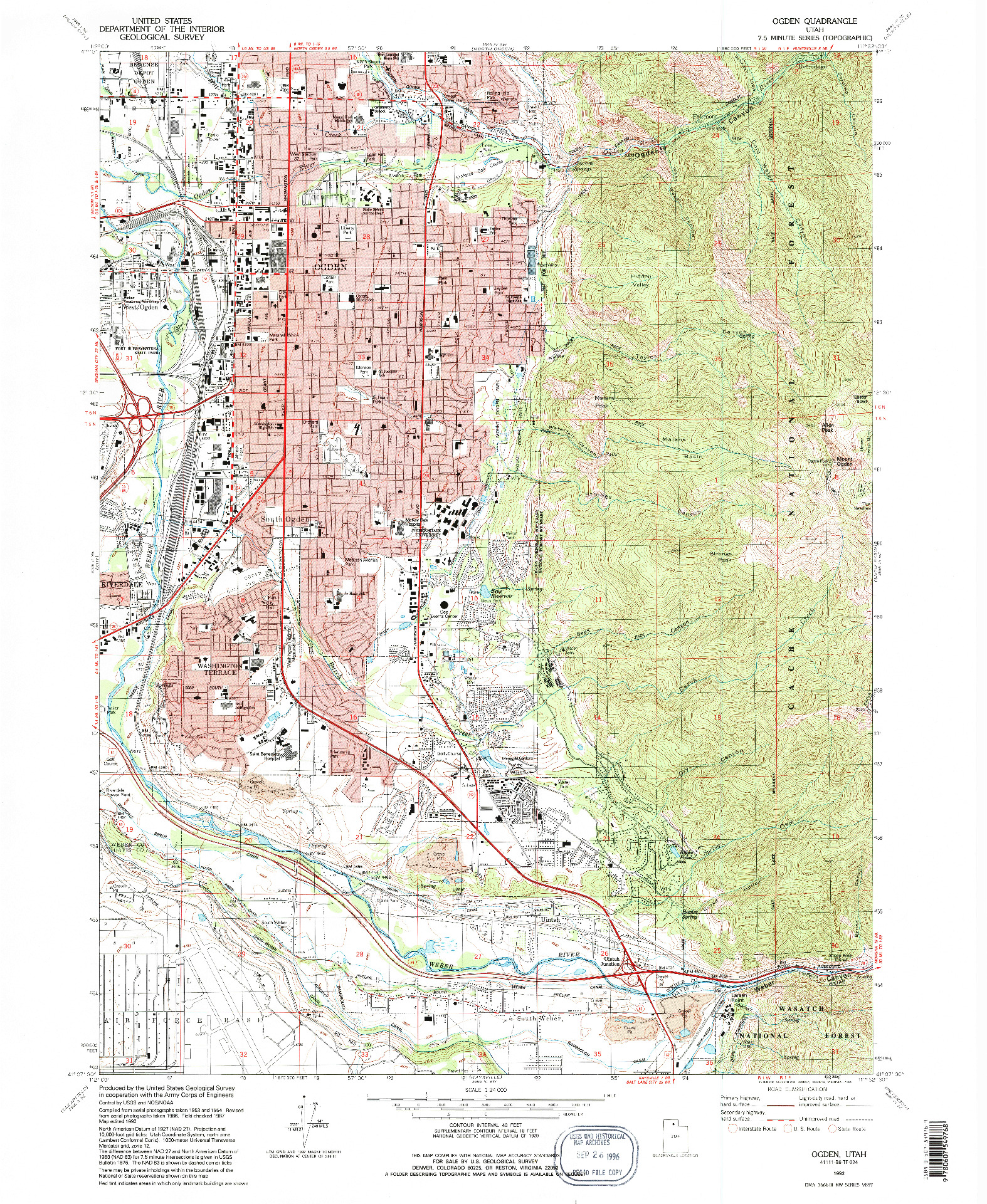 USGS 1:24000-SCALE QUADRANGLE FOR OGDEN, UT 1992