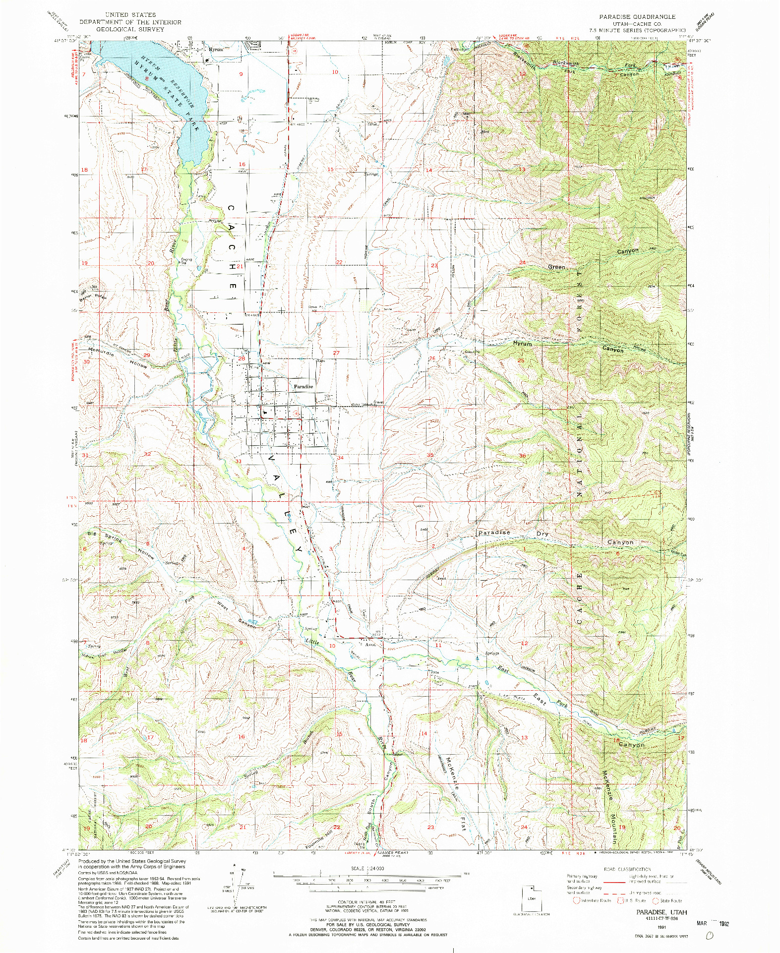 USGS 1:24000-SCALE QUADRANGLE FOR PARADISE, UT 1991