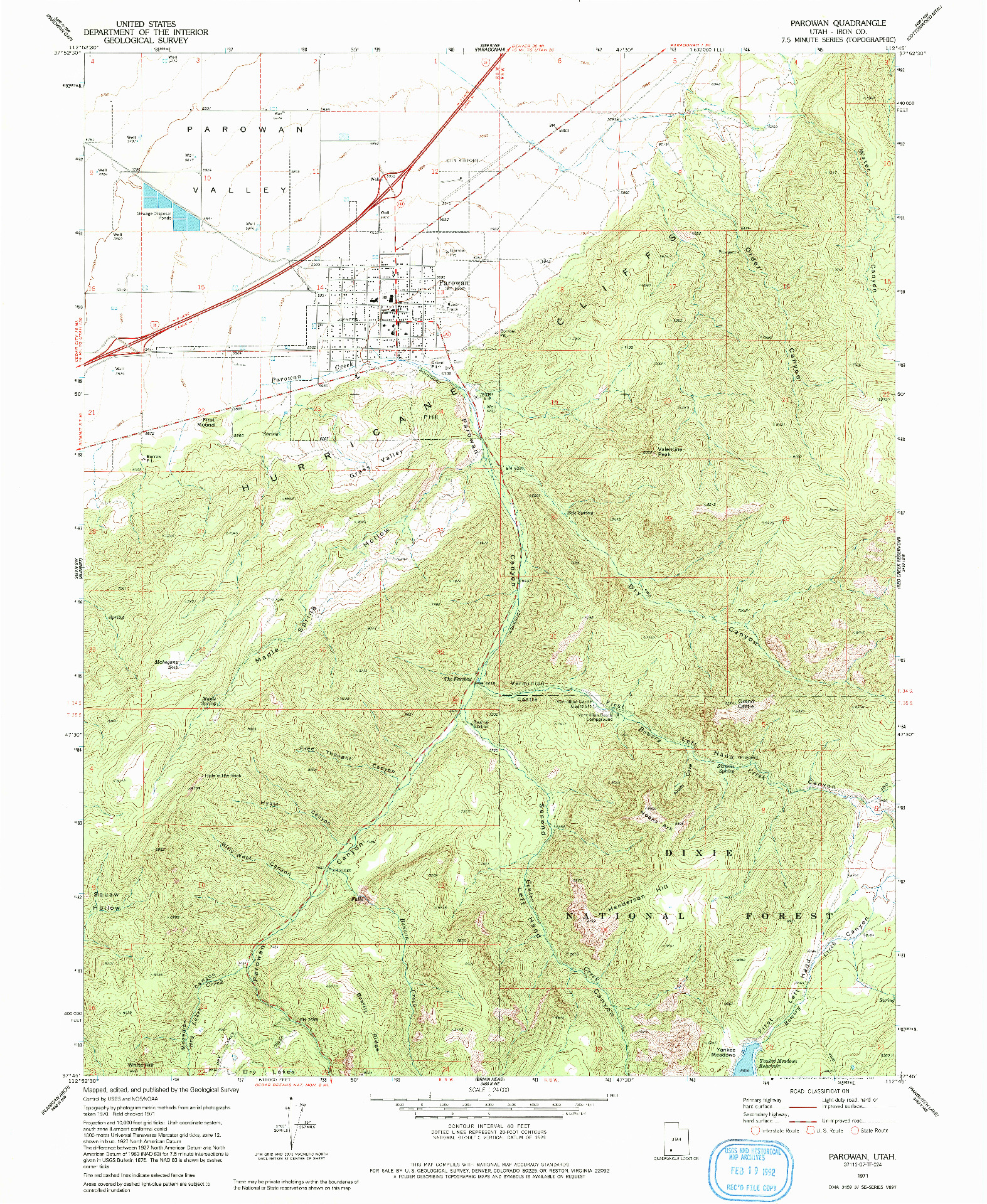 USGS 1:24000-SCALE QUADRANGLE FOR PAROWAN, UT 1971