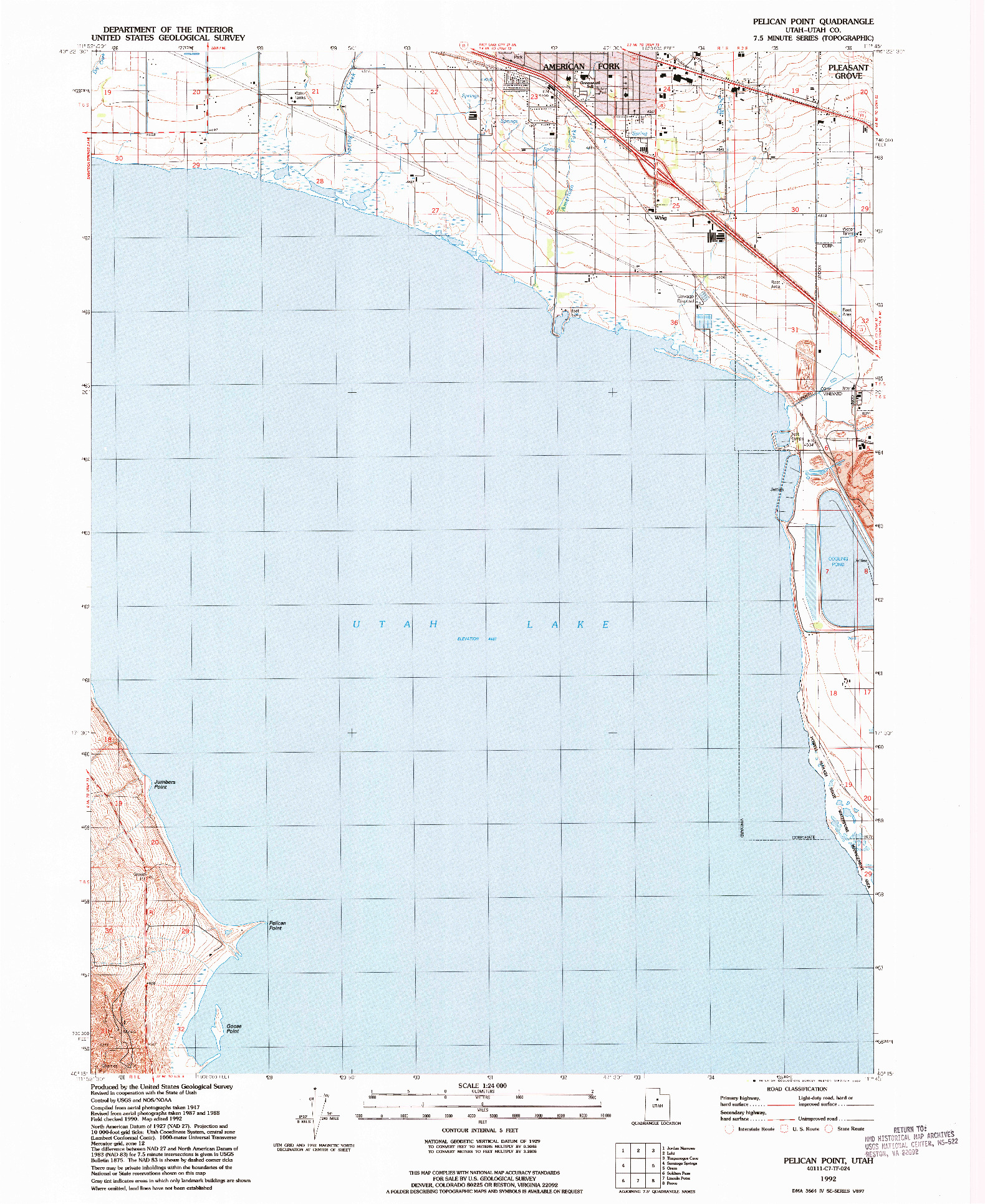 USGS 1:24000-SCALE QUADRANGLE FOR PELICAN POINT, UT 1992