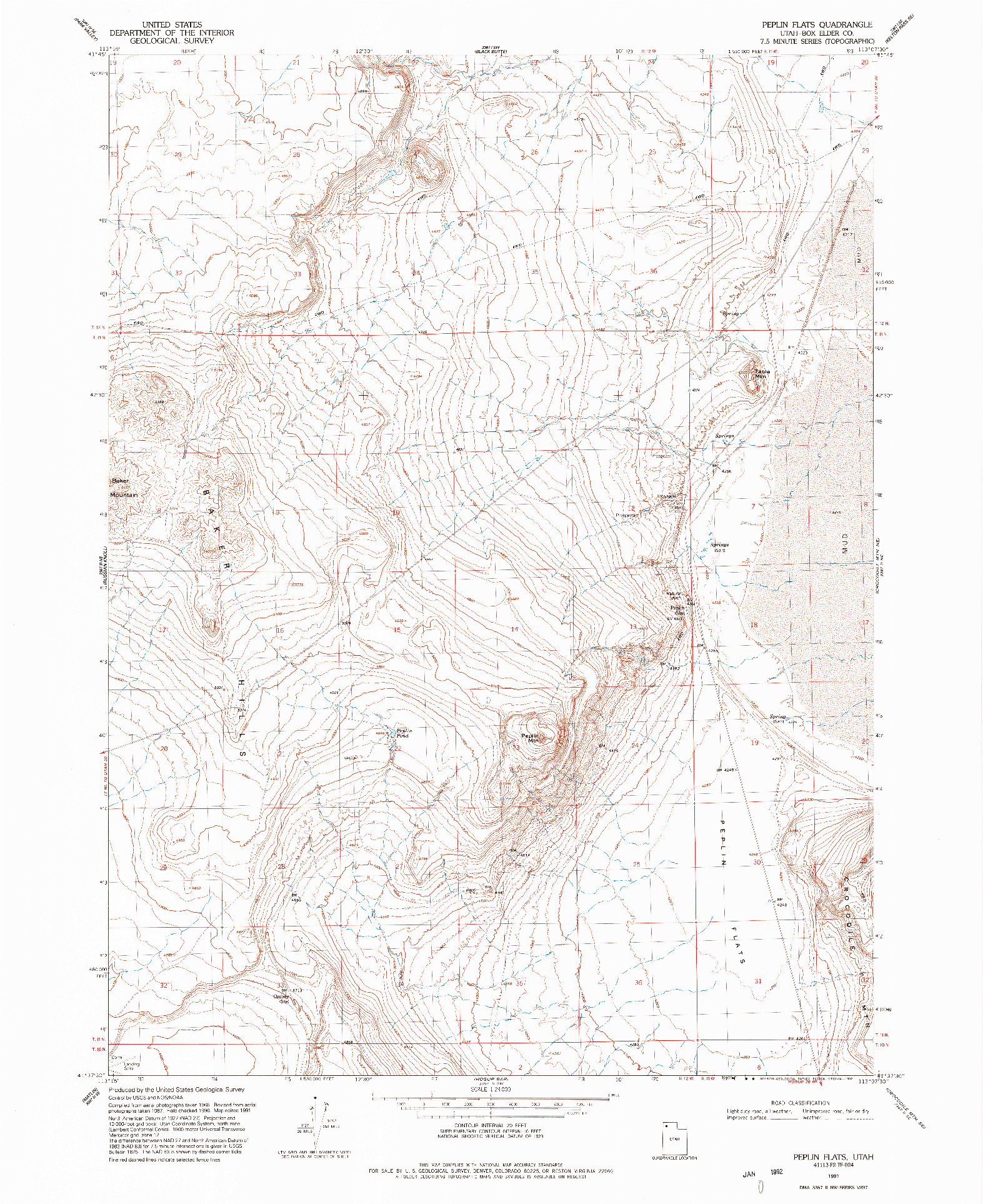 USGS 1:24000-SCALE QUADRANGLE FOR PEPLIN FLATS, UT 1991