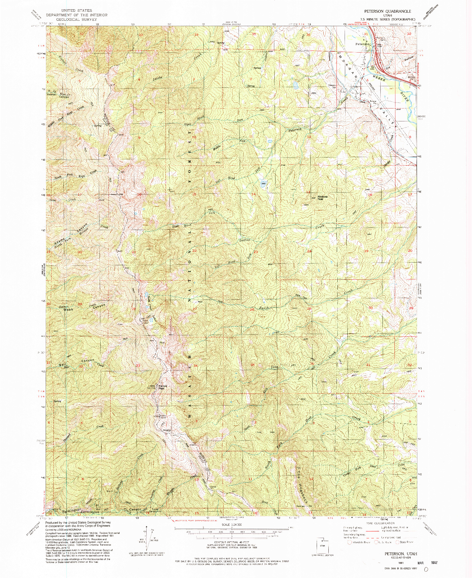 USGS 1:24000-SCALE QUADRANGLE FOR PETERSON, UT 1991