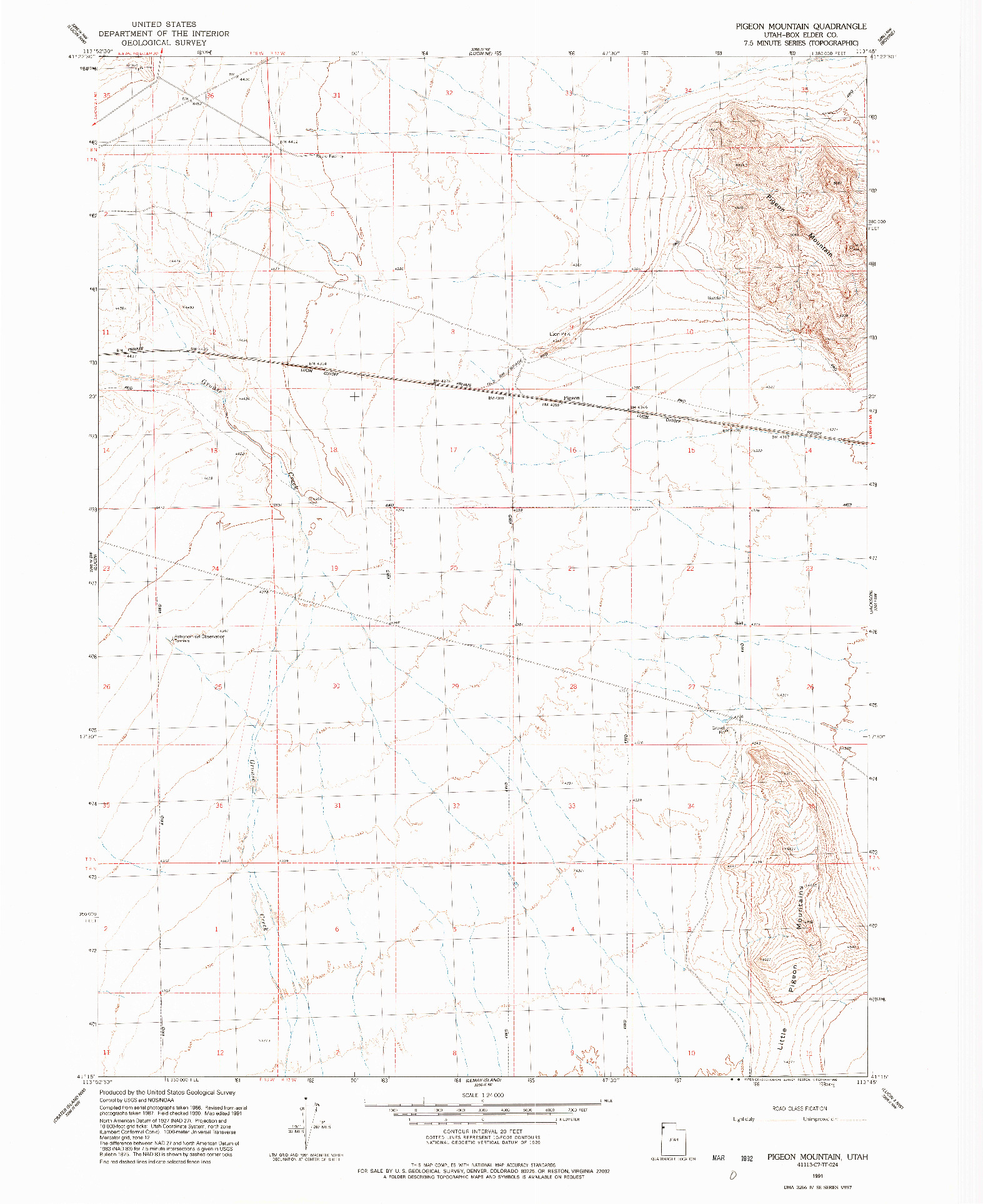 USGS 1:24000-SCALE QUADRANGLE FOR PIGEON MOUNTAIN, UT 1991