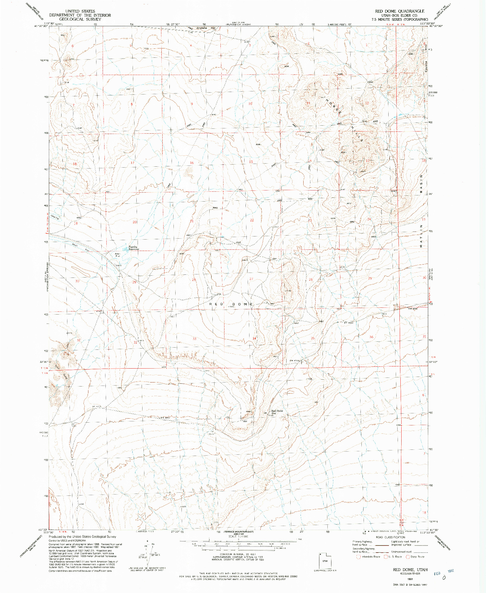 USGS 1:24000-SCALE QUADRANGLE FOR RED DOME, UT 1991