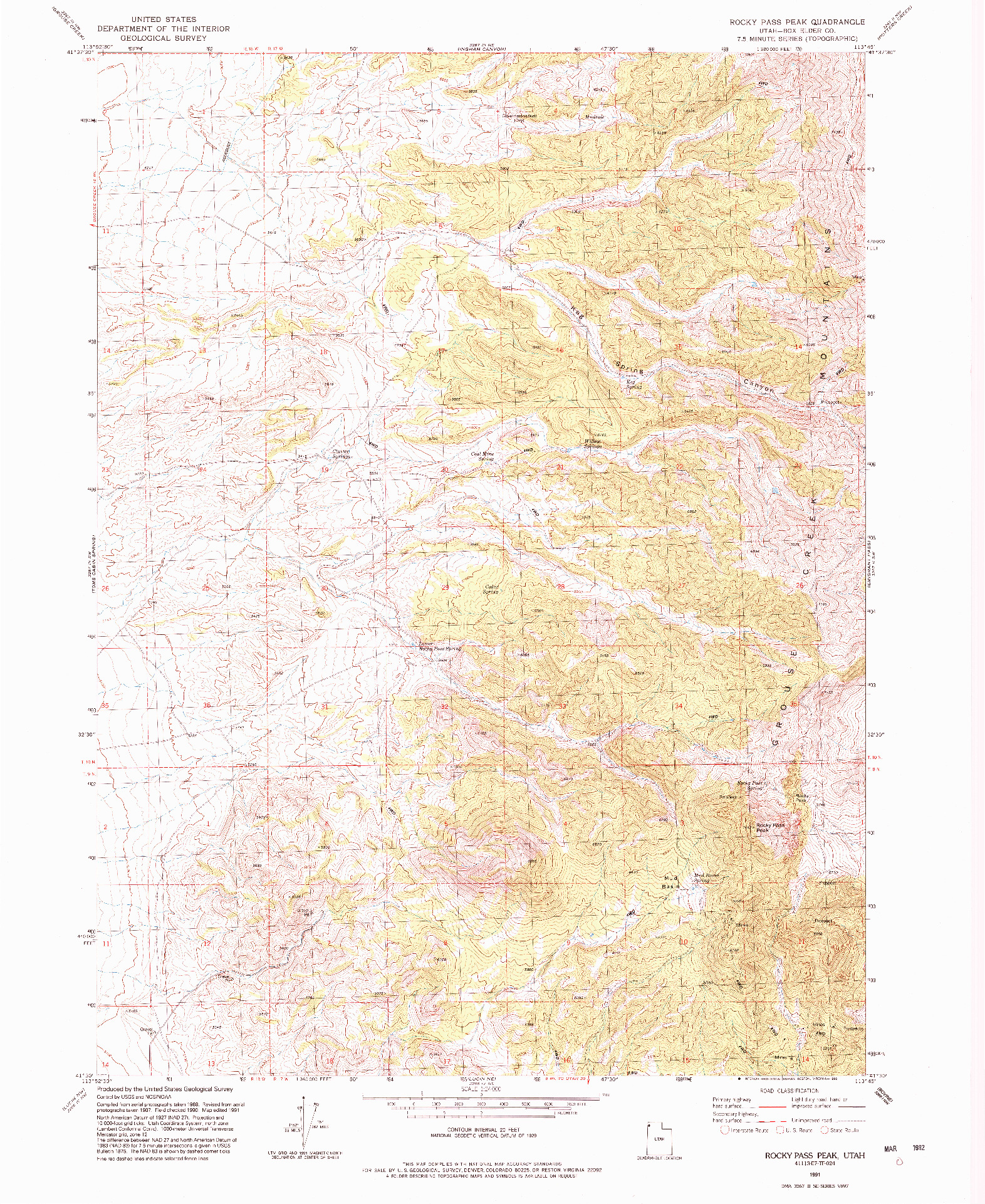USGS 1:24000-SCALE QUADRANGLE FOR ROCKY PASS PEAK, UT 1991