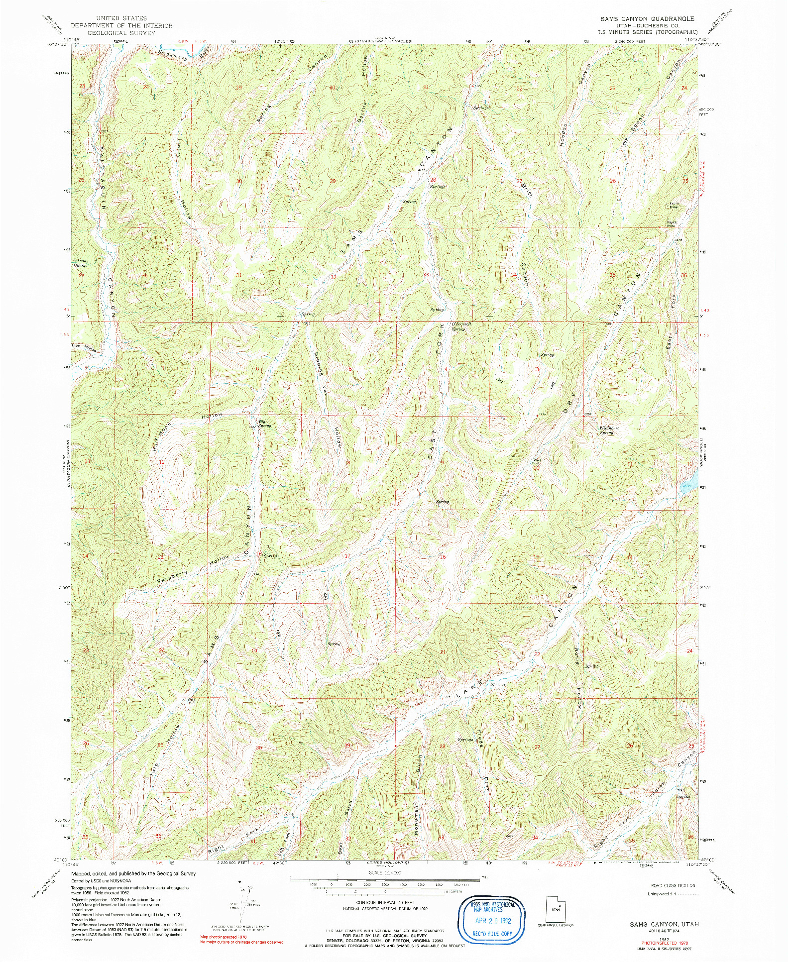 USGS 1:24000-SCALE QUADRANGLE FOR SAMS CANYON, UT 1962