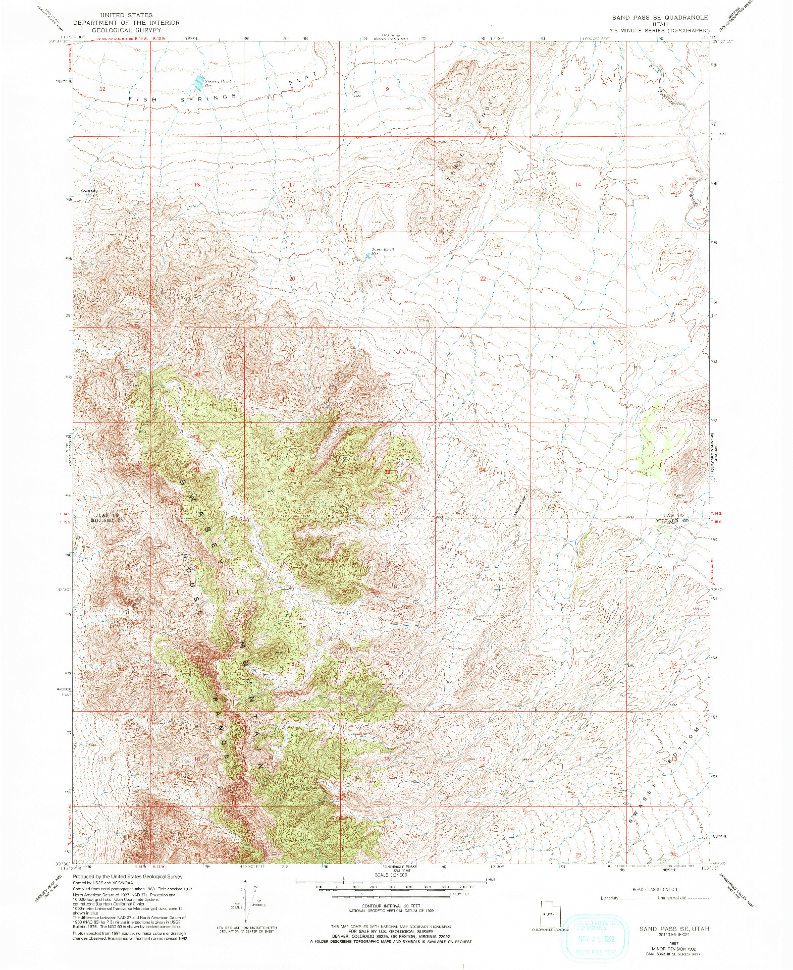 USGS 1:24000-SCALE QUADRANGLE FOR SAND PASS SE, UT 1967