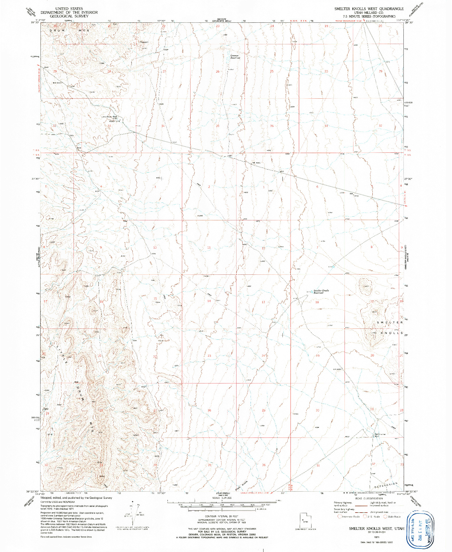 USGS 1:24000-SCALE QUADRANGLE FOR SMELTER KNOLLS WEST, UT 1971