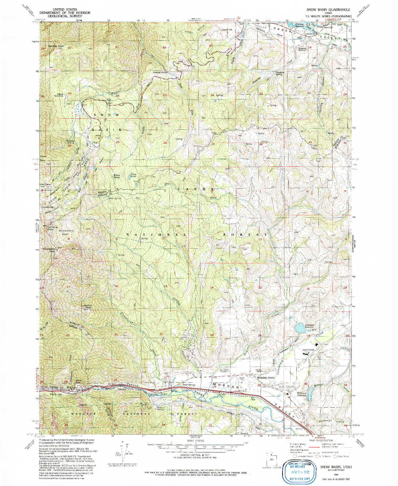 USGS 1:24000-SCALE QUADRANGLE FOR SNOW BASIN, UT 1992