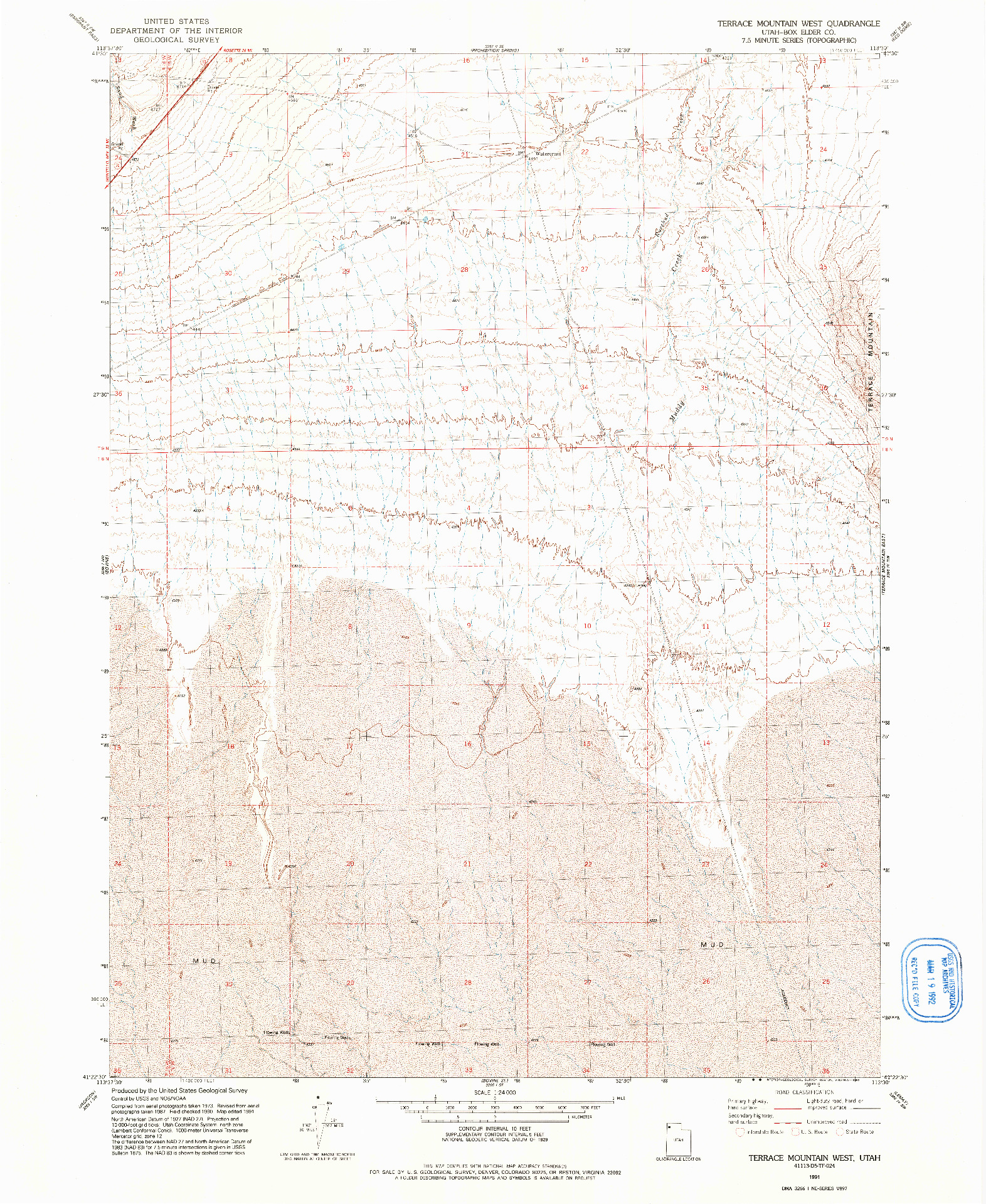 USGS 1:24000-SCALE QUADRANGLE FOR TERRACE MOUNTAIN WEST, UT 1991