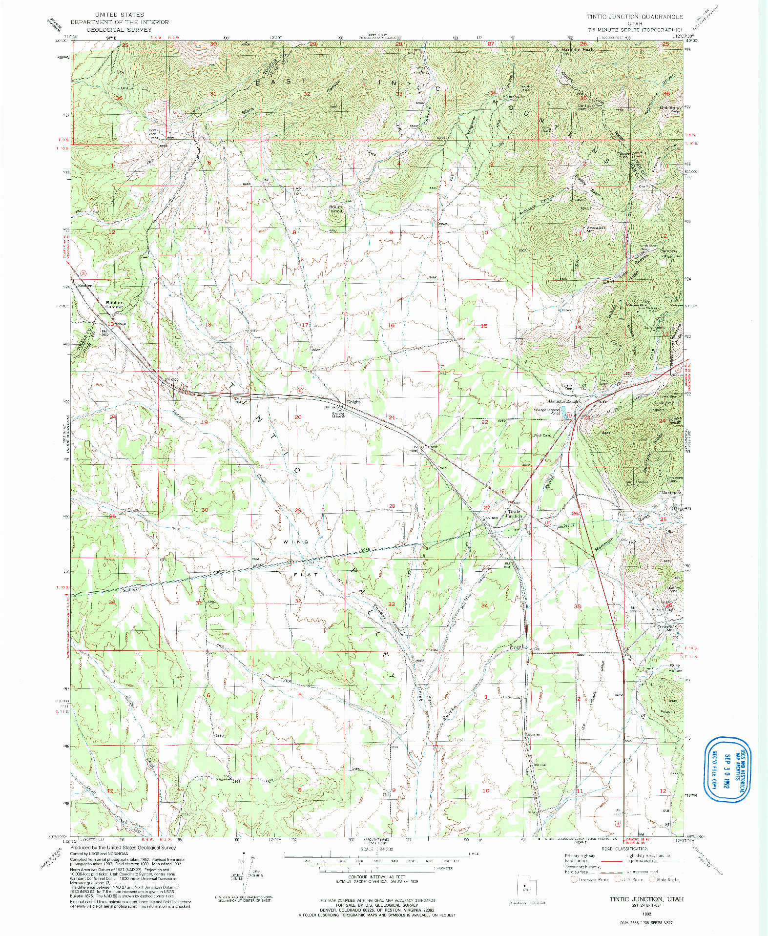 USGS 1:24000-SCALE QUADRANGLE FOR TINTIC JUNCTION, UT 1992