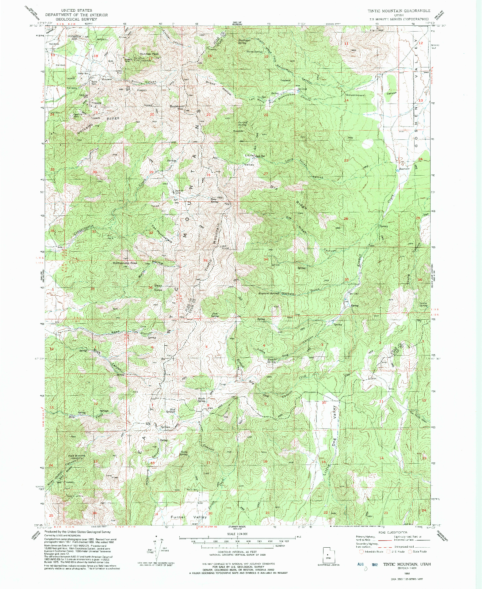 USGS 1:24000-SCALE QUADRANGLE FOR TINTIC MOUNTAIN, UT 1992