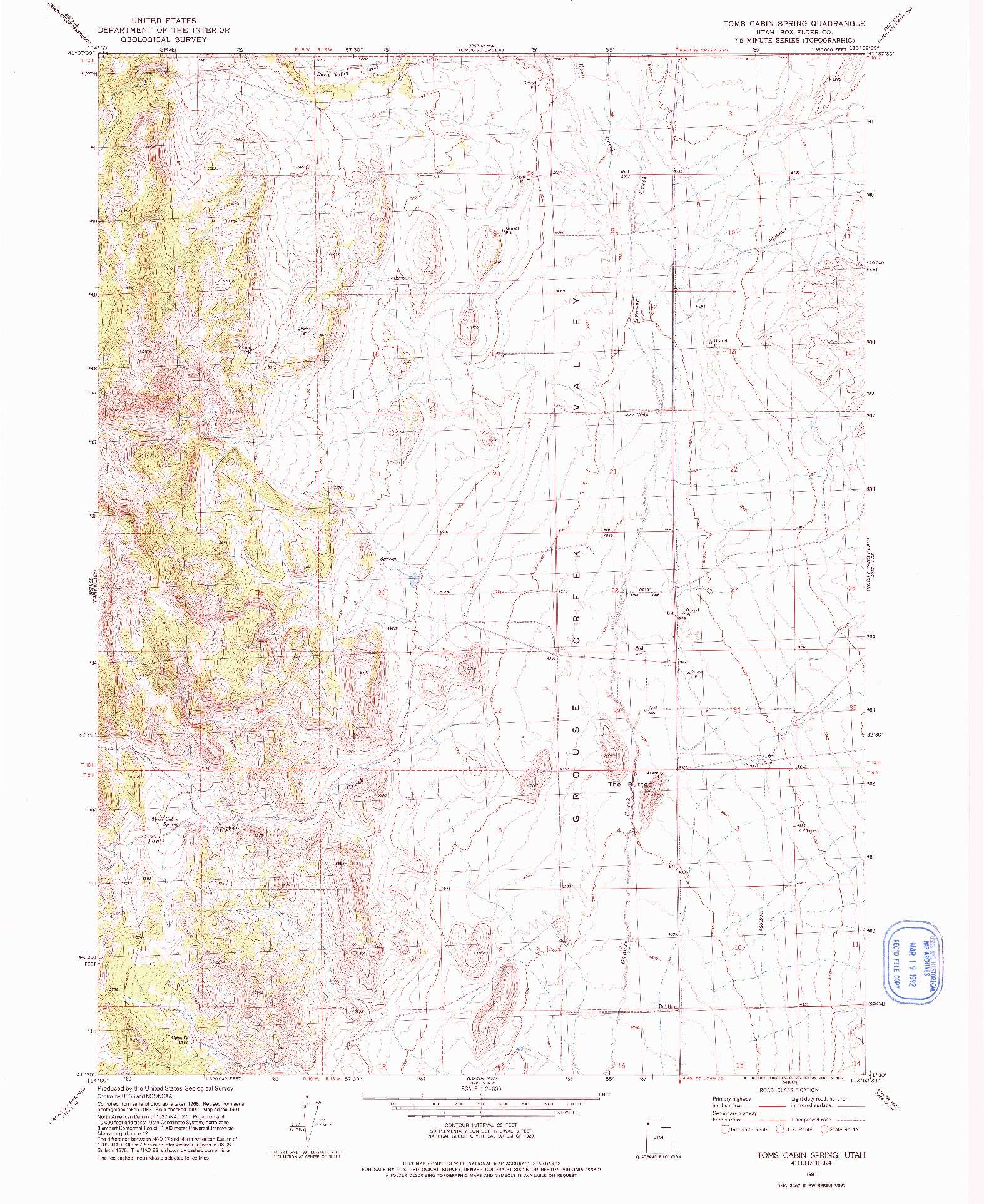 USGS 1:24000-SCALE QUADRANGLE FOR TOMS CABIN SPRING, UT 1991