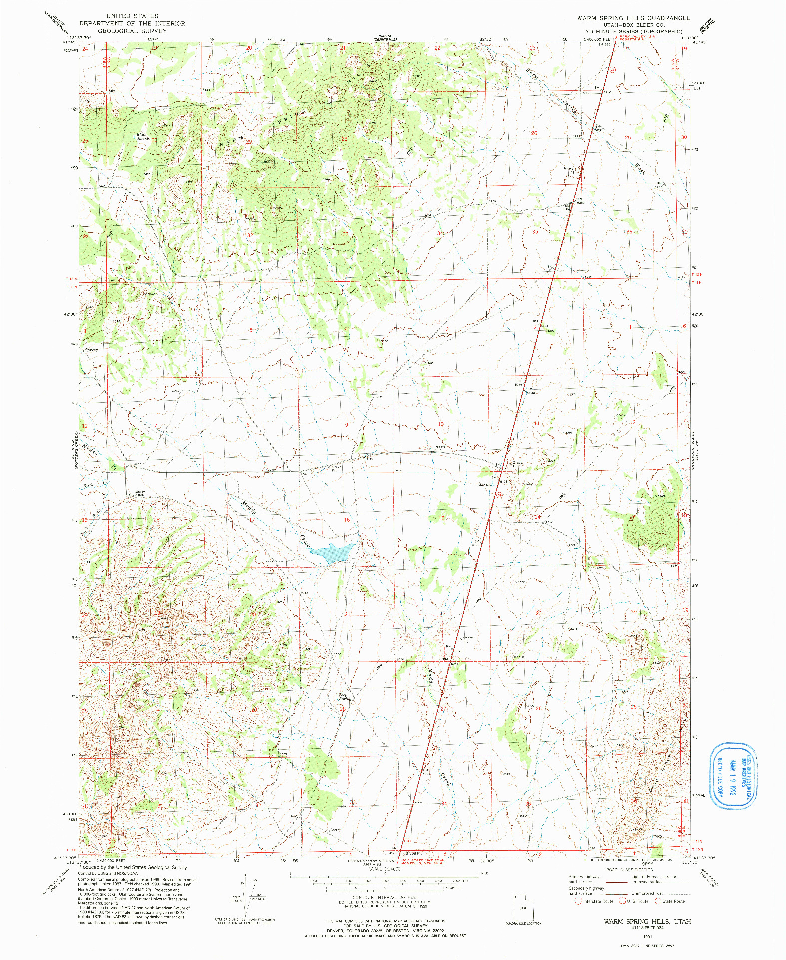 USGS 1:24000-SCALE QUADRANGLE FOR WARM SPRING HILLS, UT 1991