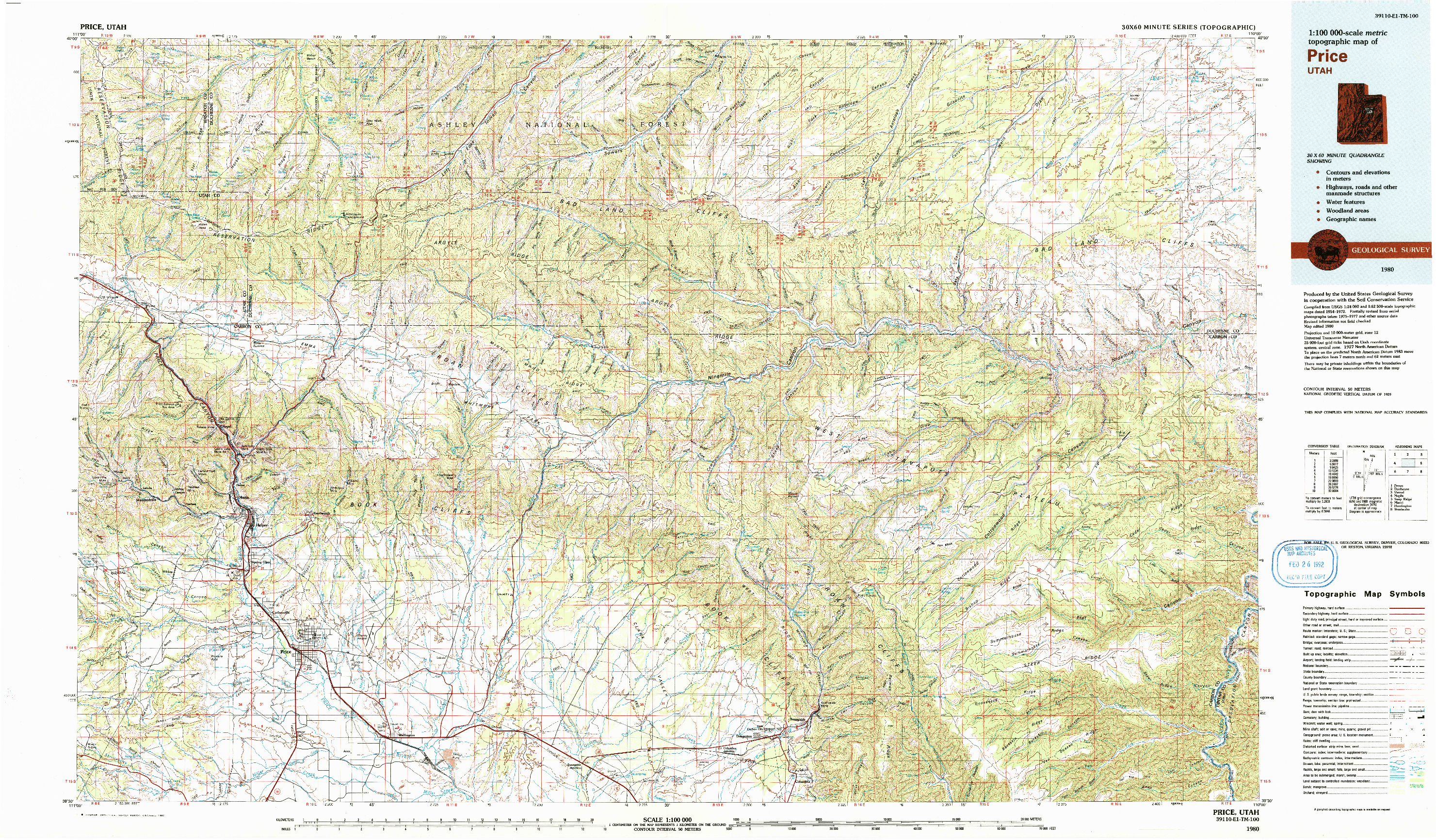 USGS 1:100000-SCALE QUADRANGLE FOR PRICE, UT 1980