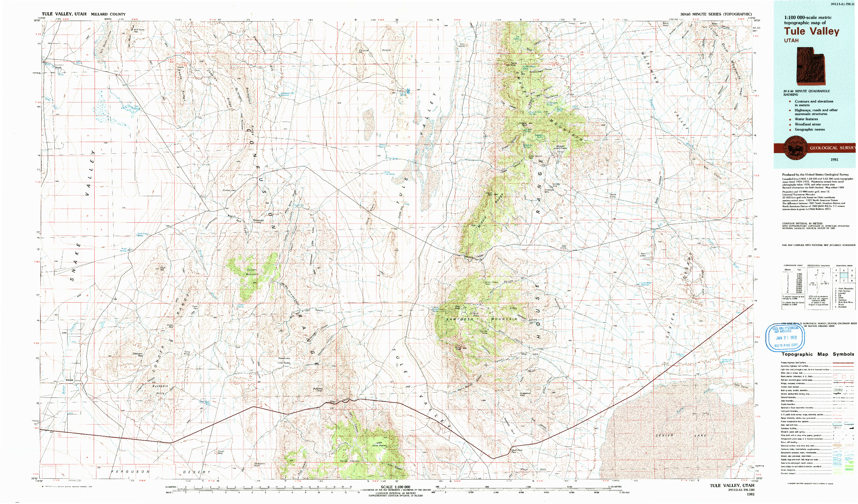 USGS 1:100000-SCALE QUADRANGLE FOR TULE VALLEY, UT 1981