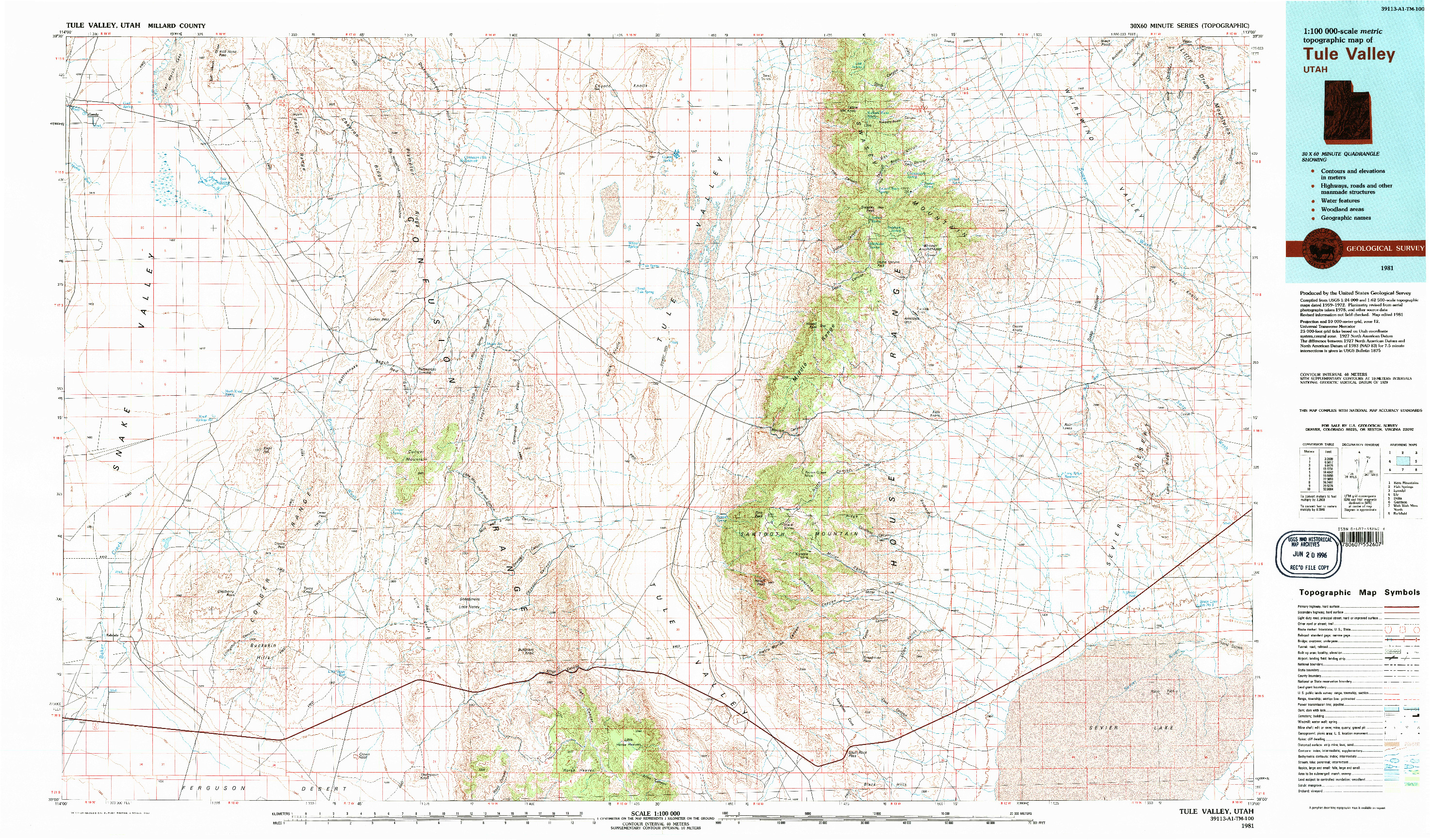 USGS 1:100000-SCALE QUADRANGLE FOR TULE VALLEY, UT 1981