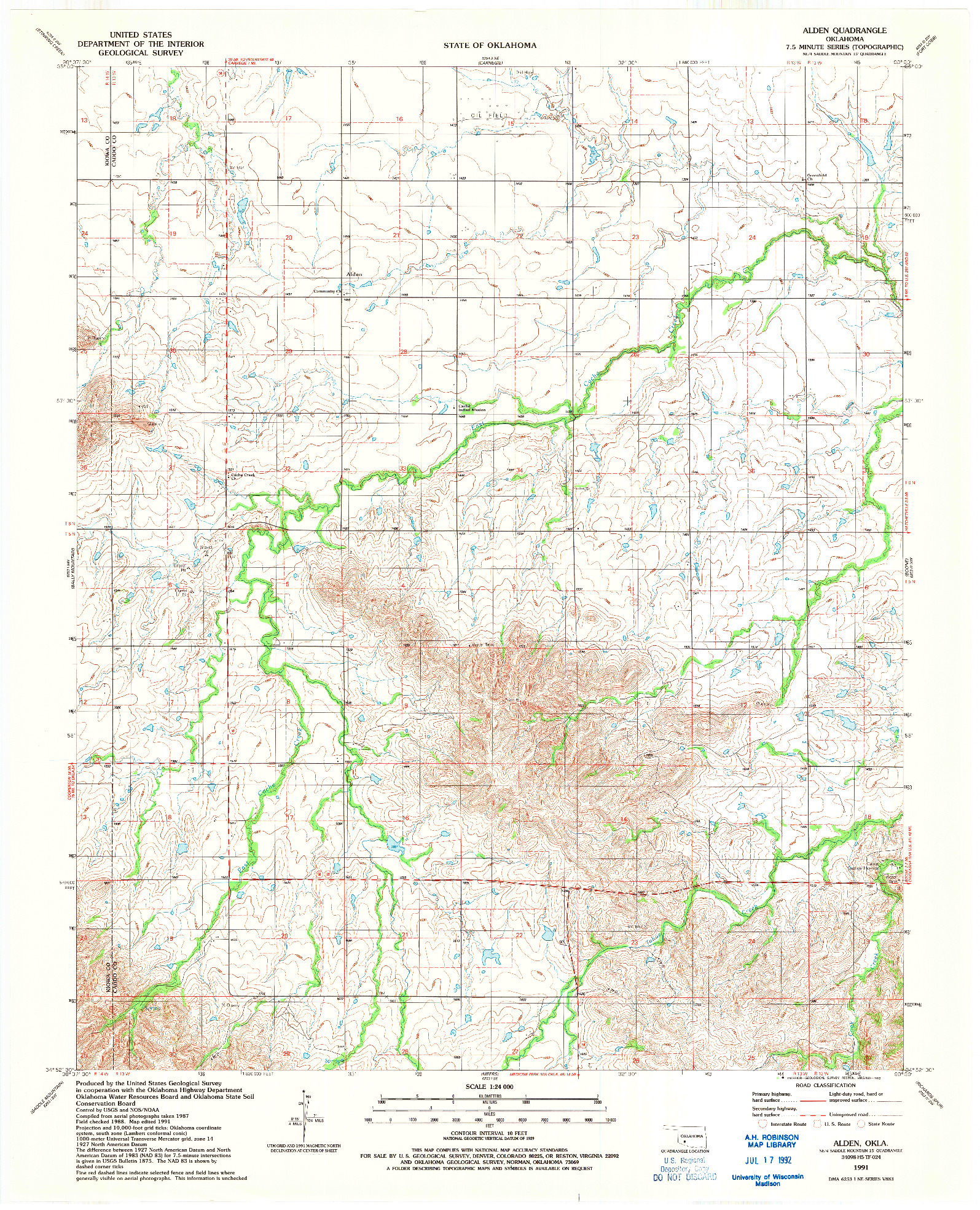 USGS 1:24000-SCALE QUADRANGLE FOR ALDEN, OK 1991