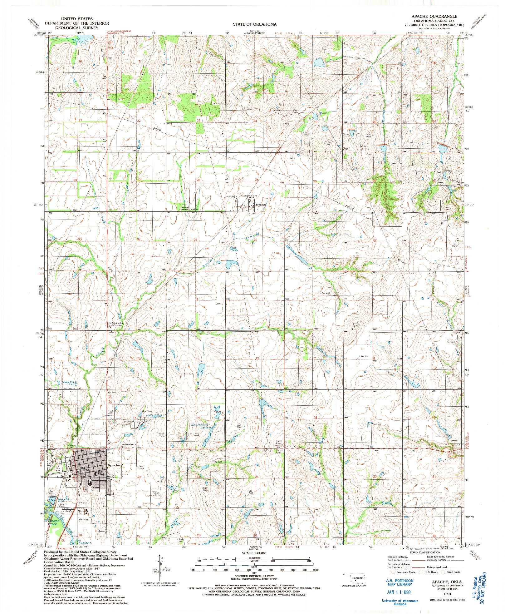 USGS 1:24000-SCALE QUADRANGLE FOR APACHE, OK 1991