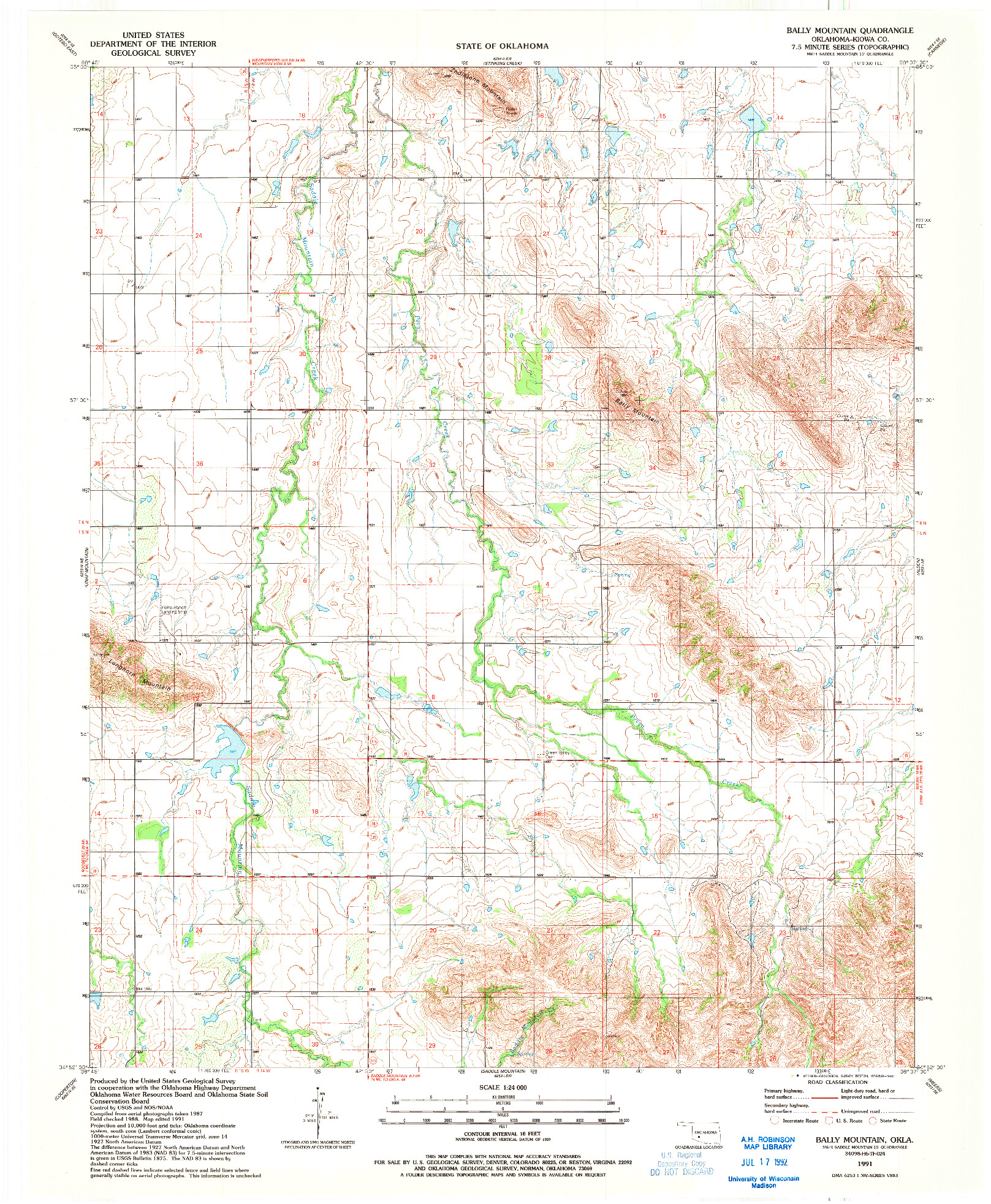 USGS 1:24000-SCALE QUADRANGLE FOR BALLY MOUNTAIN, OK 1991