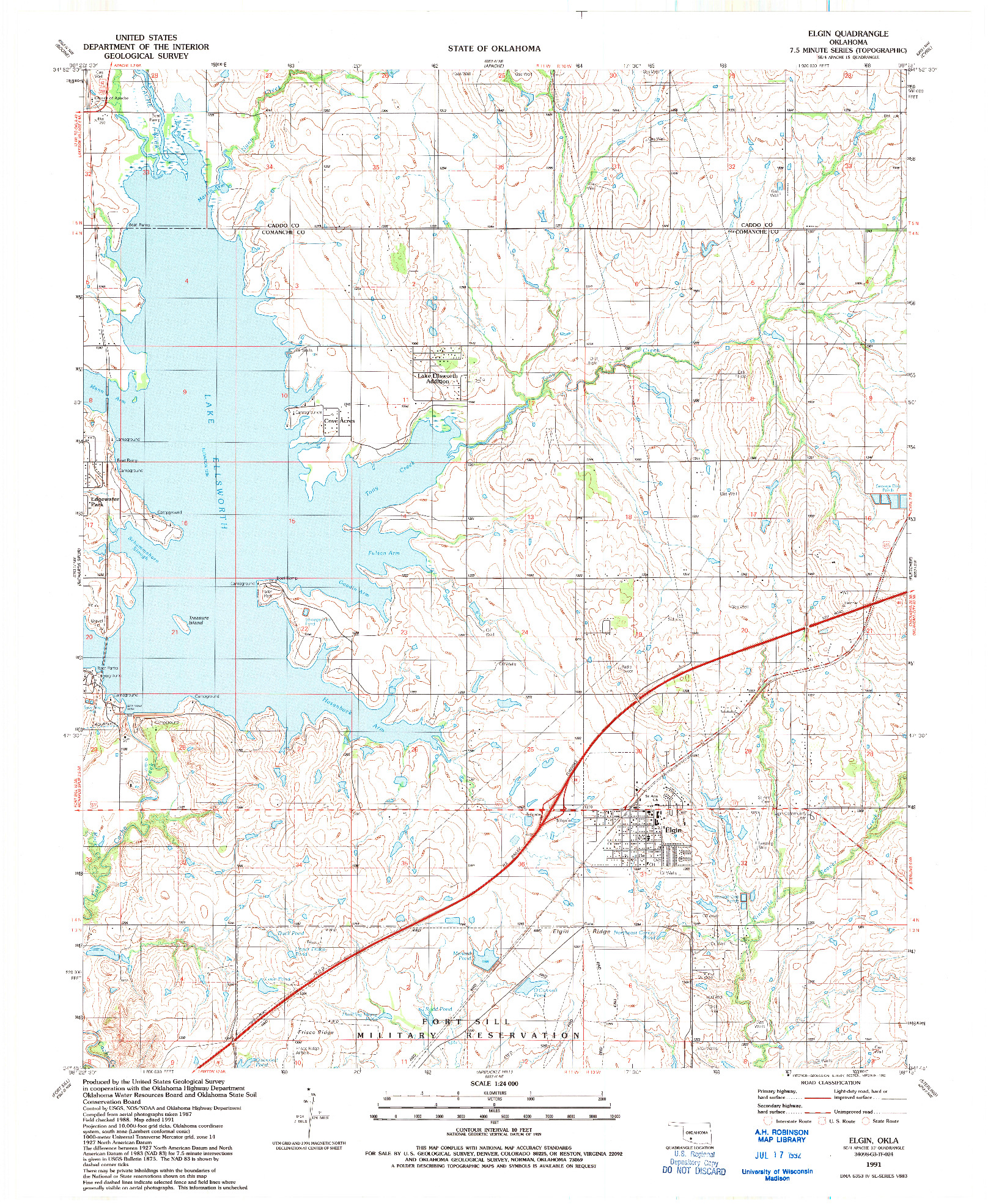 USGS 1:24000-SCALE QUADRANGLE FOR ELGIN, OK 1991