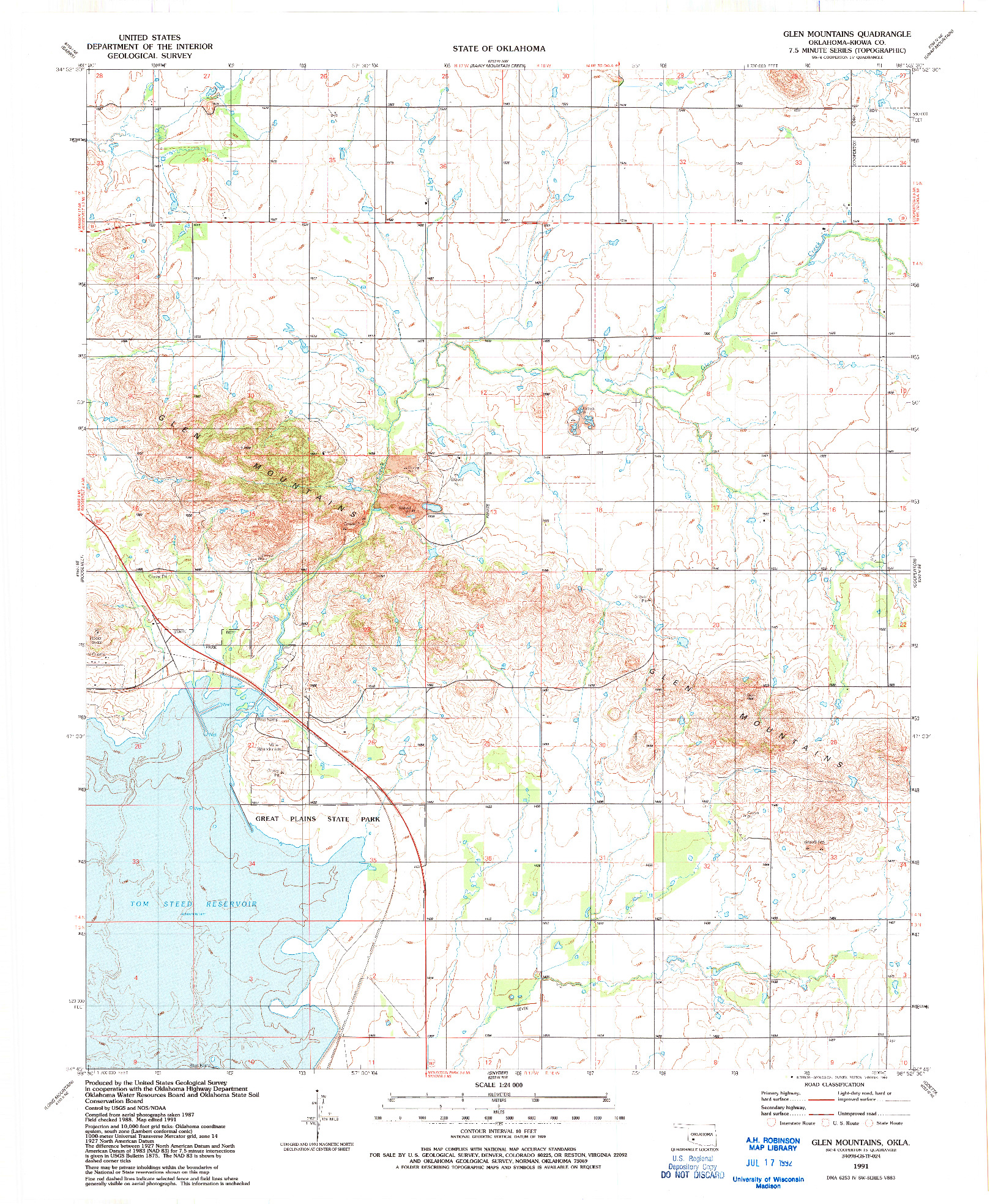 USGS 1:24000-SCALE QUADRANGLE FOR GLEN MOUNTAINS, OK 1991