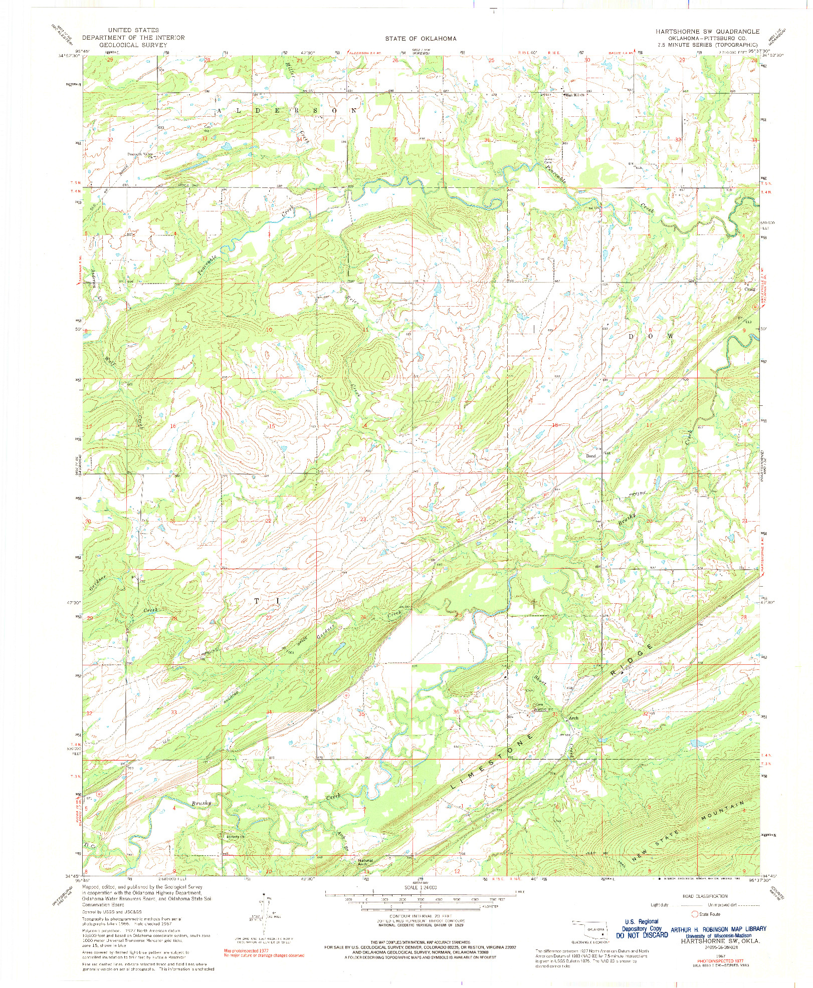 USGS 1:24000-SCALE QUADRANGLE FOR HARTSHORNE SW, OK 1967