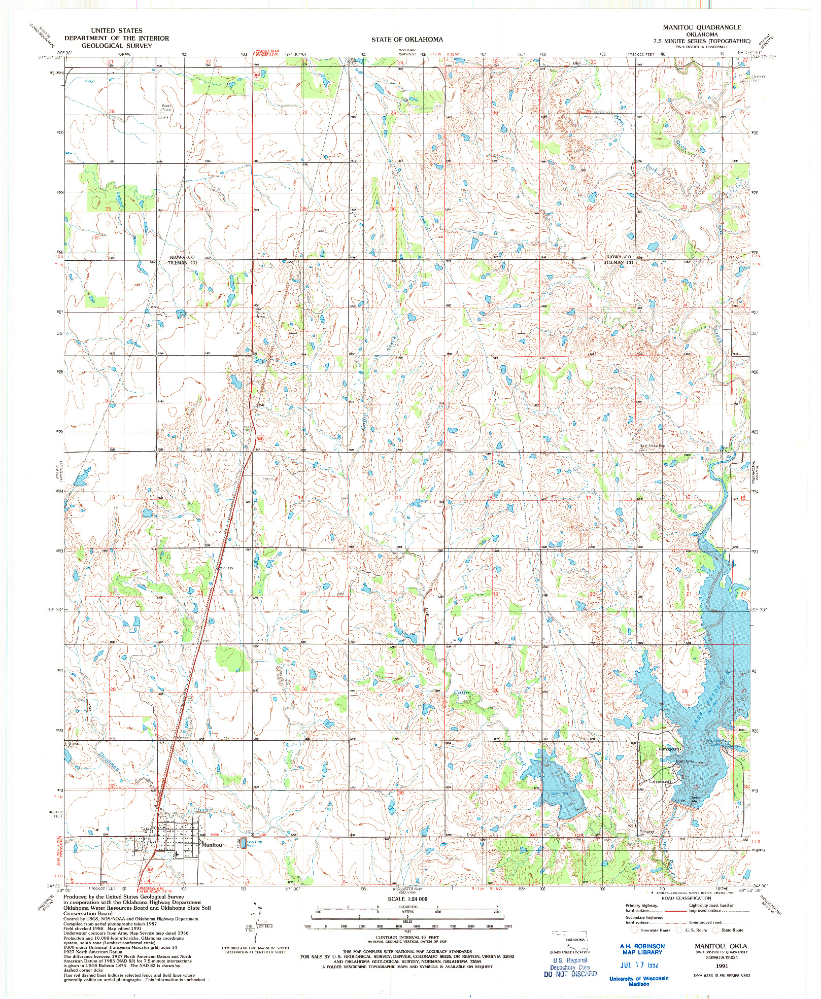USGS 1:24000-SCALE QUADRANGLE FOR MANITOU, OK 1991