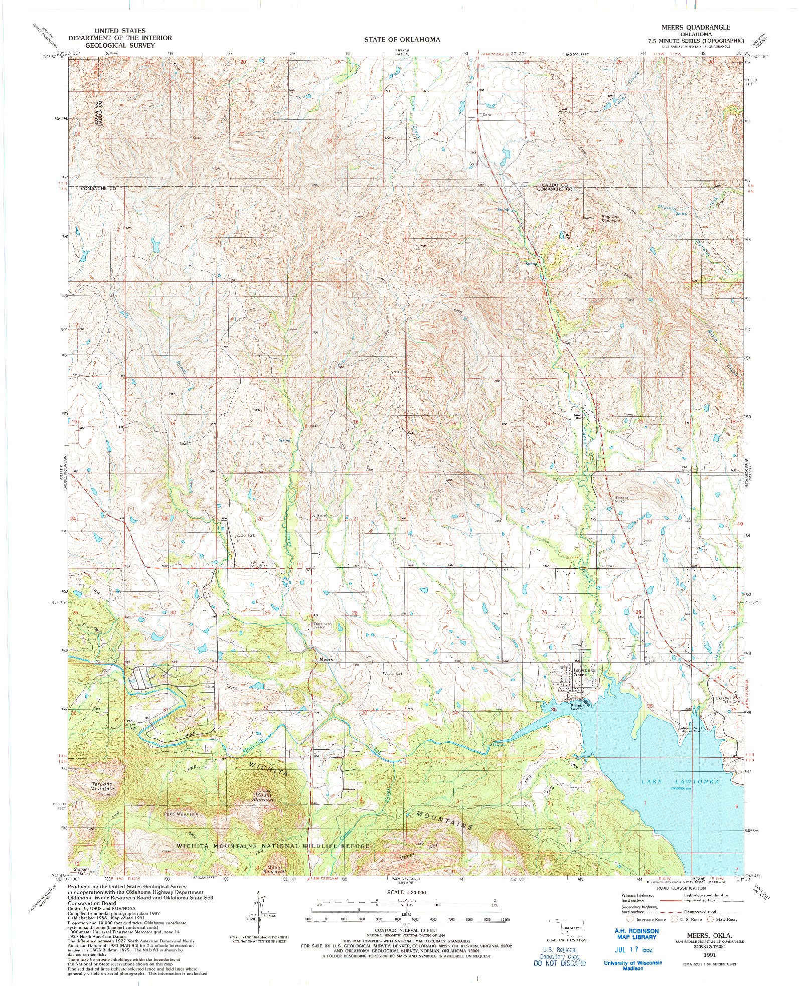 USGS 1:24000-SCALE QUADRANGLE FOR MEERS, OK 1991