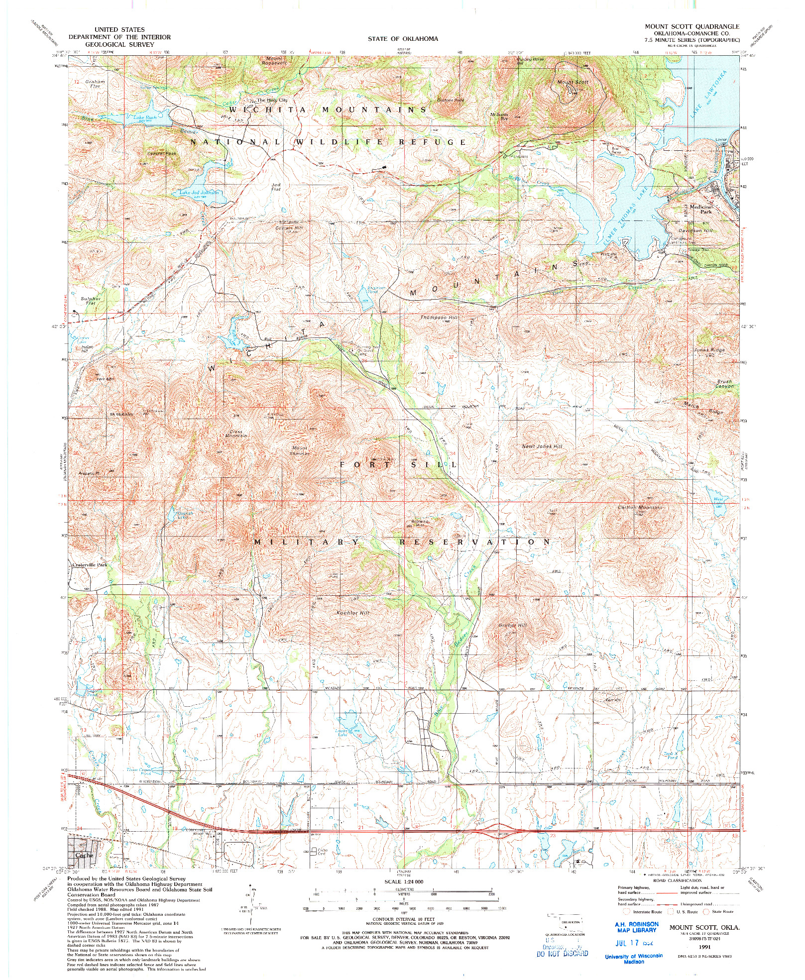 USGS 1:24000-SCALE QUADRANGLE FOR MOUNT SCOTT, OK 1991