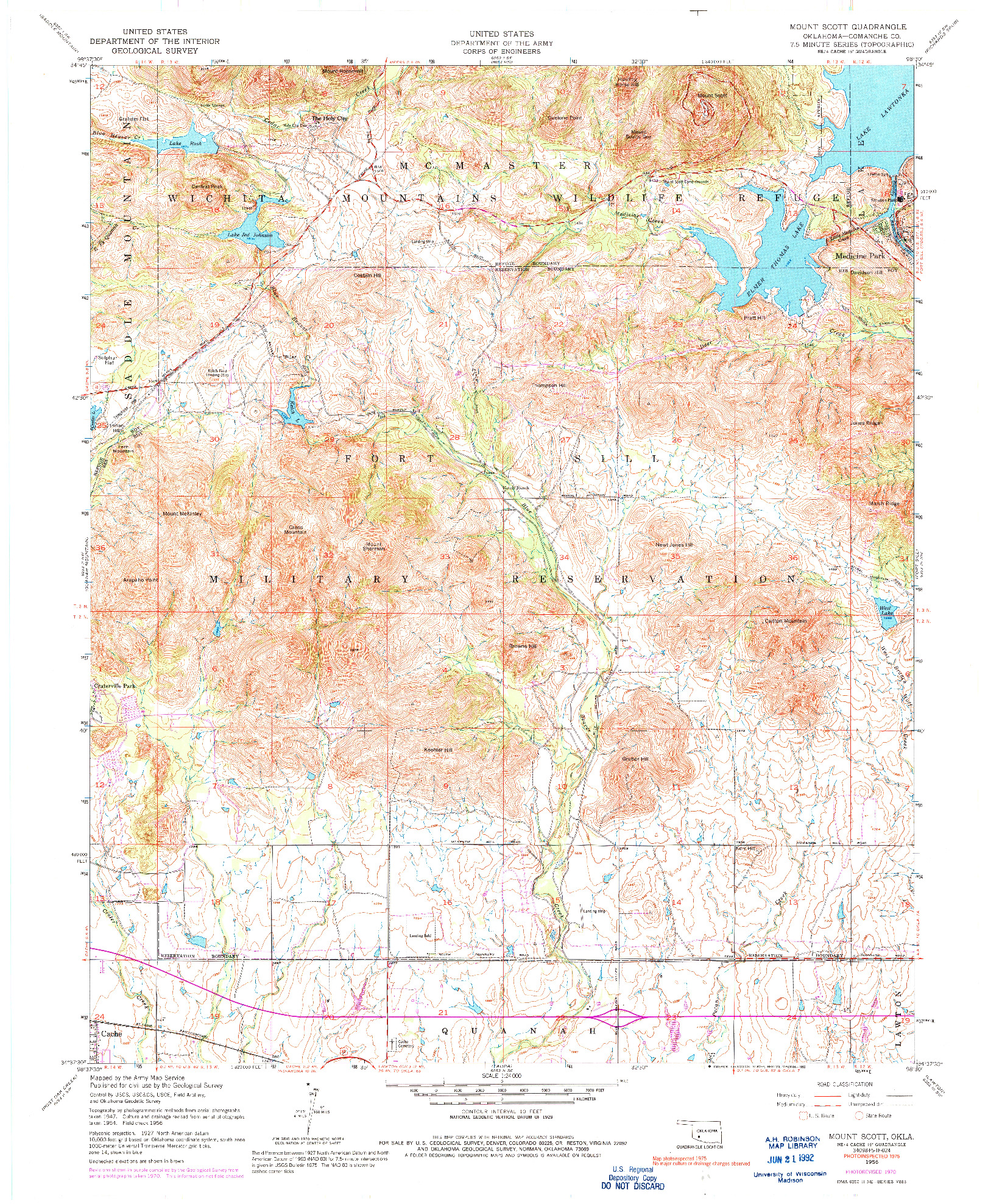 USGS 1:24000-SCALE QUADRANGLE FOR MOUNT SCOTT, OK 1956