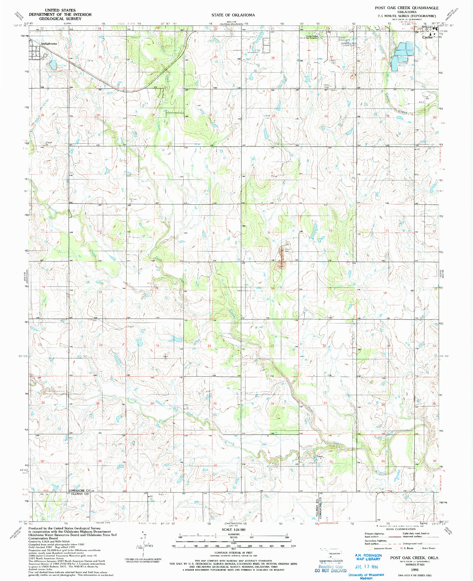 USGS 1:24000-SCALE QUADRANGLE FOR POST OAK CREEK, OK 1991