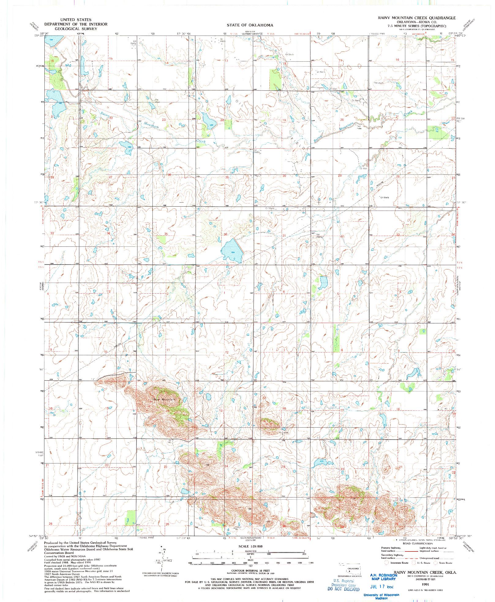 USGS 1:24000-SCALE QUADRANGLE FOR RAINY MOUNTAIN CREEK, OK 1991