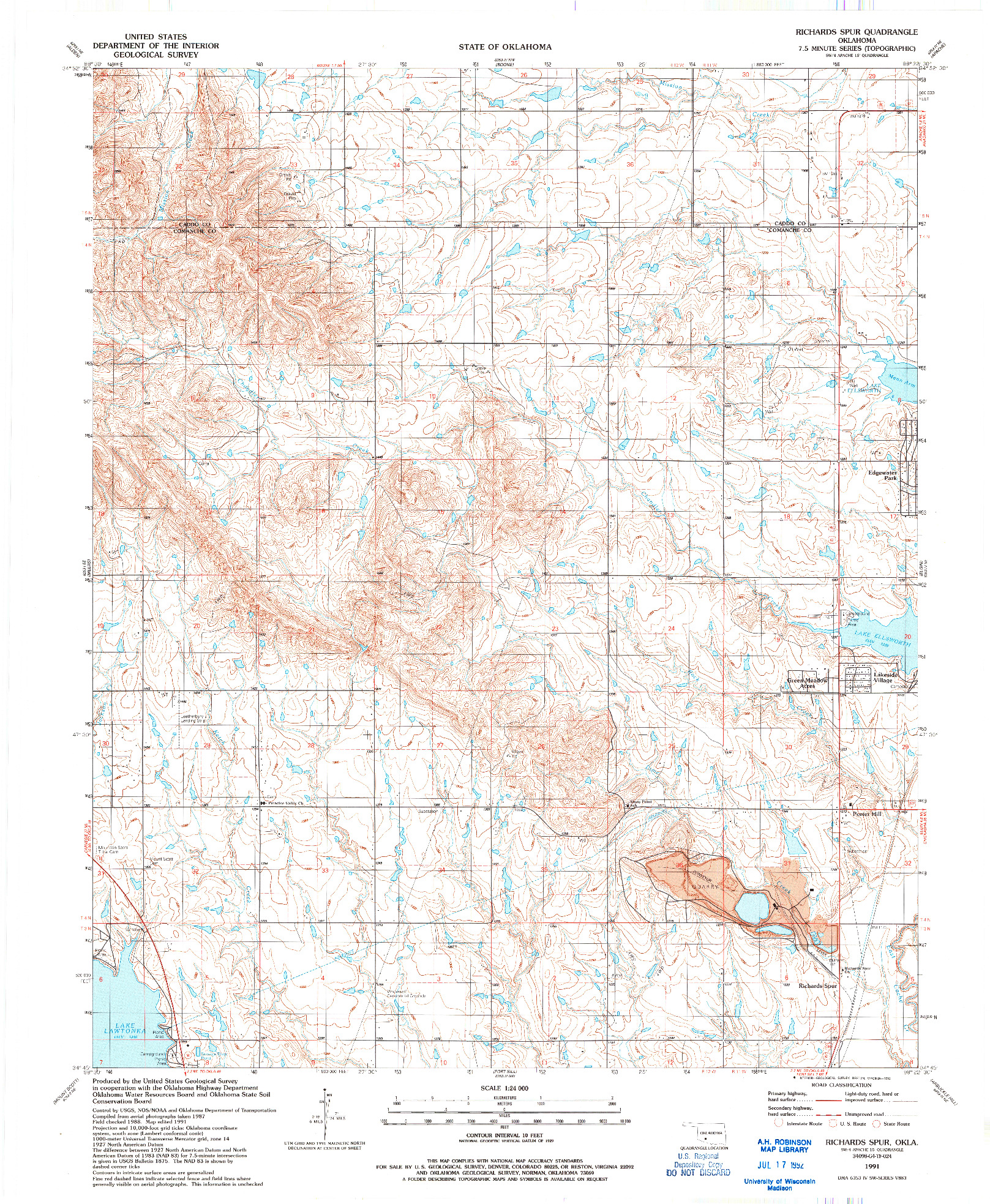 USGS 1:24000-SCALE QUADRANGLE FOR RICHARDS SPUR, OK 1991