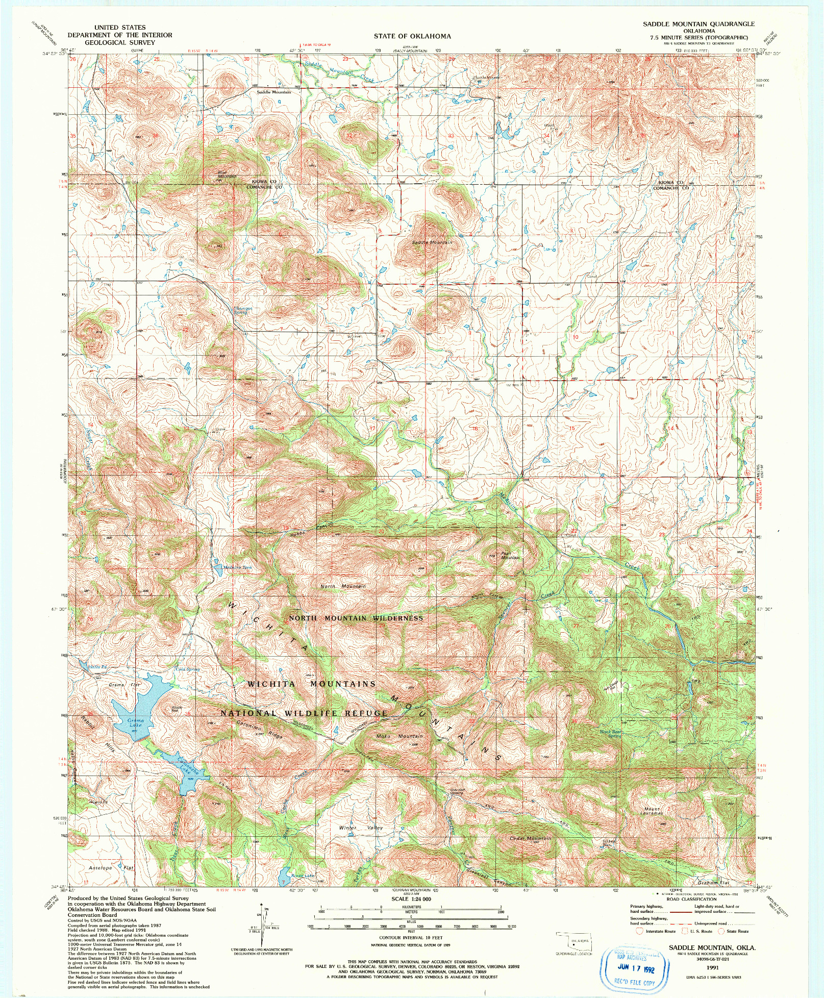 USGS 1:24000-SCALE QUADRANGLE FOR SADDLE MOUNTAIN, OK 1991
