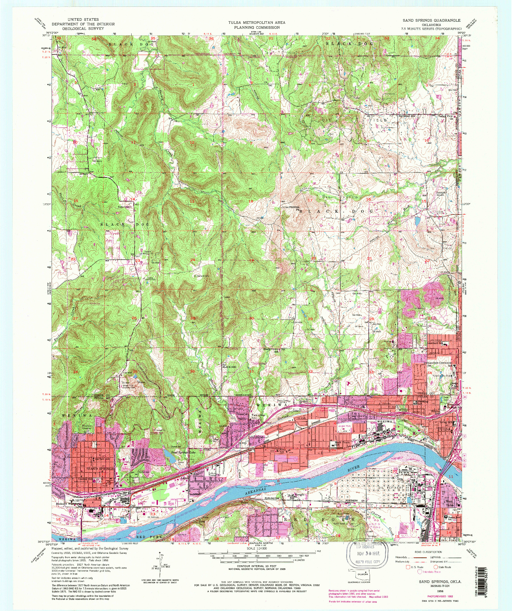 USGS 1:24000-SCALE QUADRANGLE FOR SAND SPRINGS, OK 1956