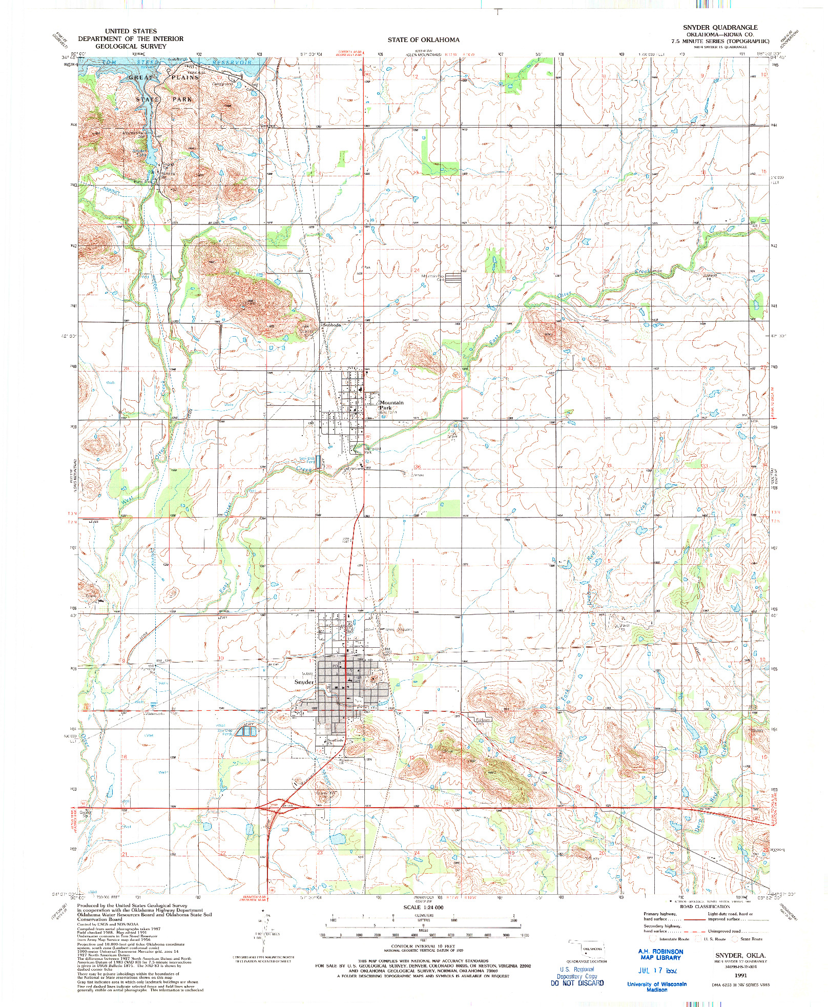 USGS 1:24000-SCALE QUADRANGLE FOR SNYDER, OK 1991