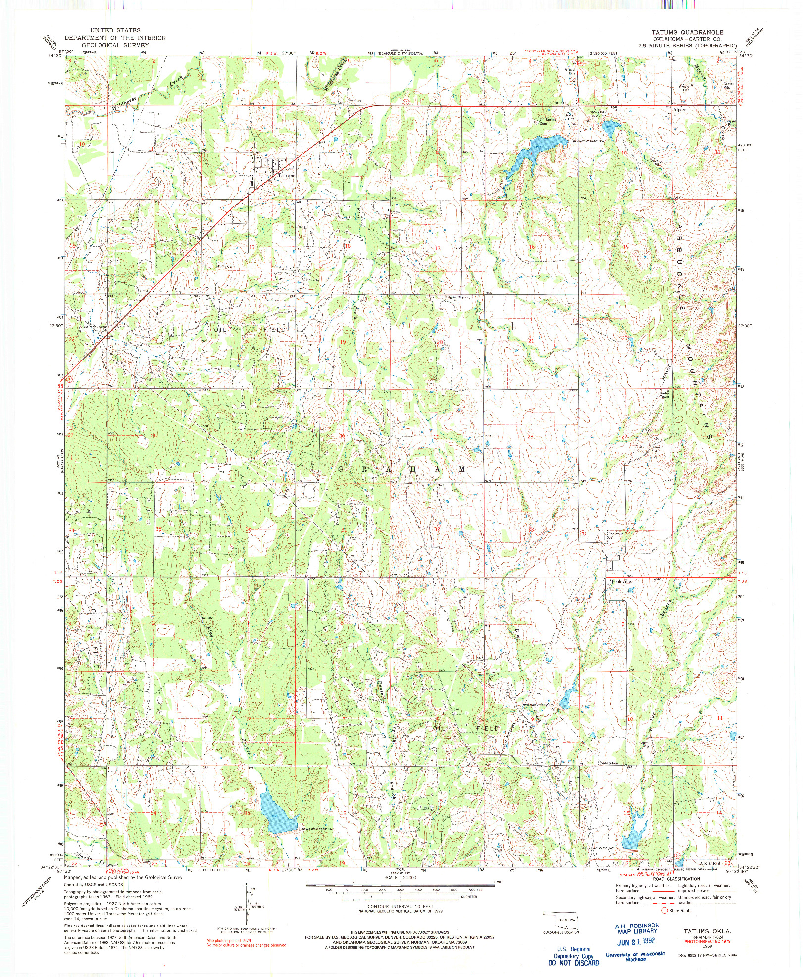 USGS 1:24000-SCALE QUADRANGLE FOR TATUMS, OK 1969