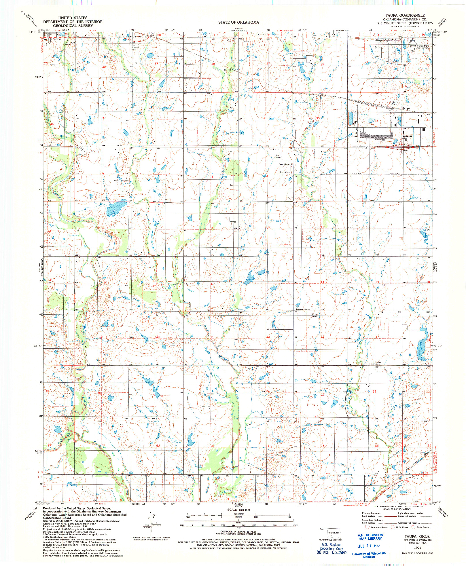 USGS 1:24000-SCALE QUADRANGLE FOR TAUPA, OK 1991