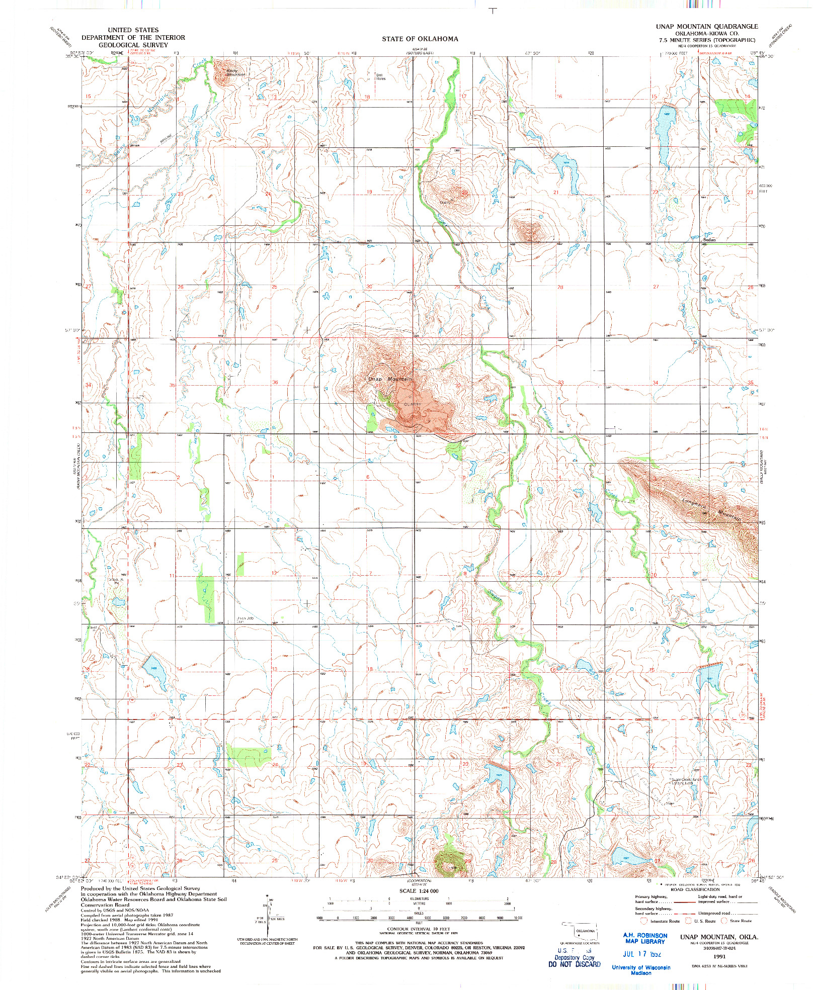 USGS 1:24000-SCALE QUADRANGLE FOR UNAP MOUNTAIN, OK 1991