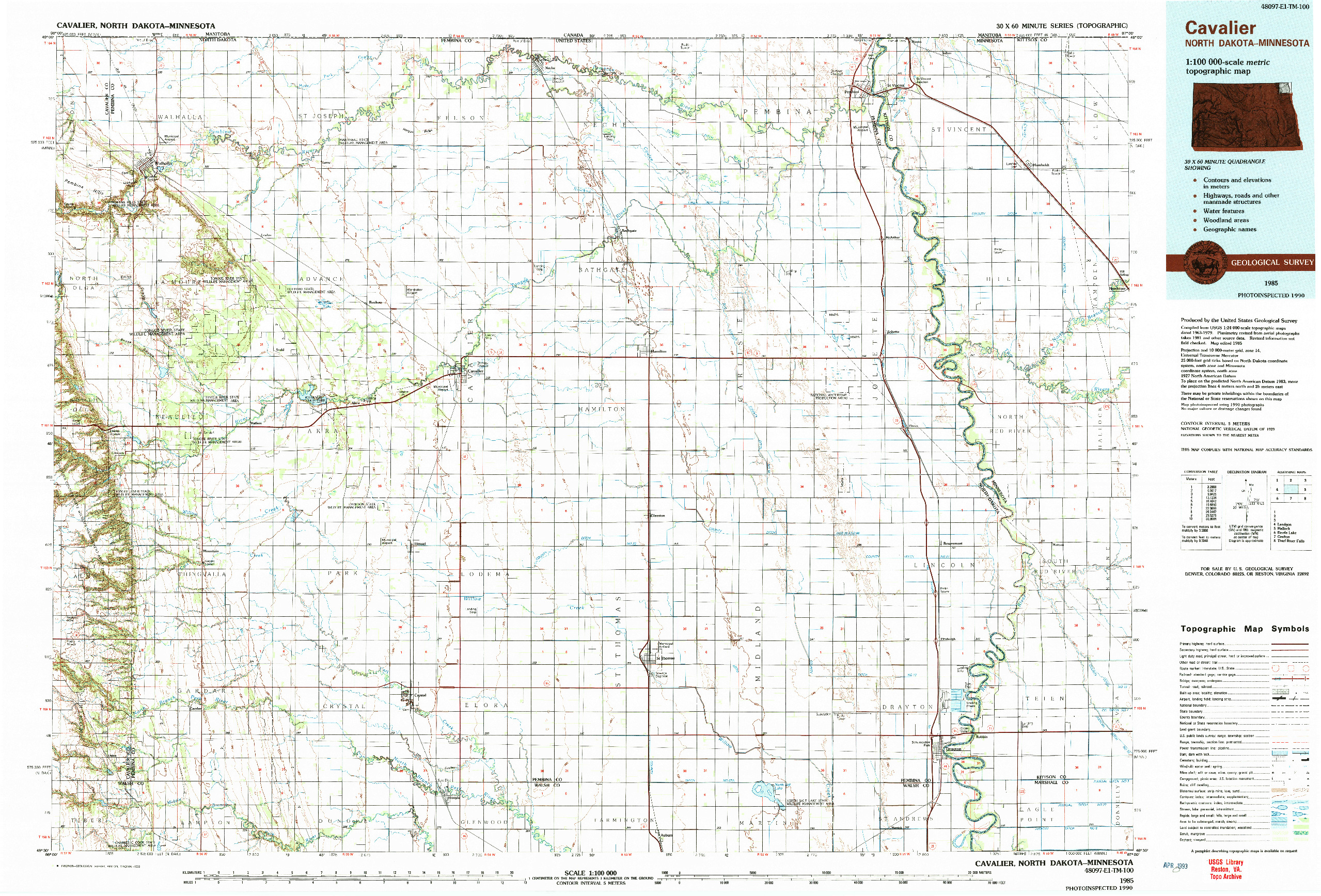 USGS 1:100000-SCALE QUADRANGLE FOR CAVALIER, ND 1985