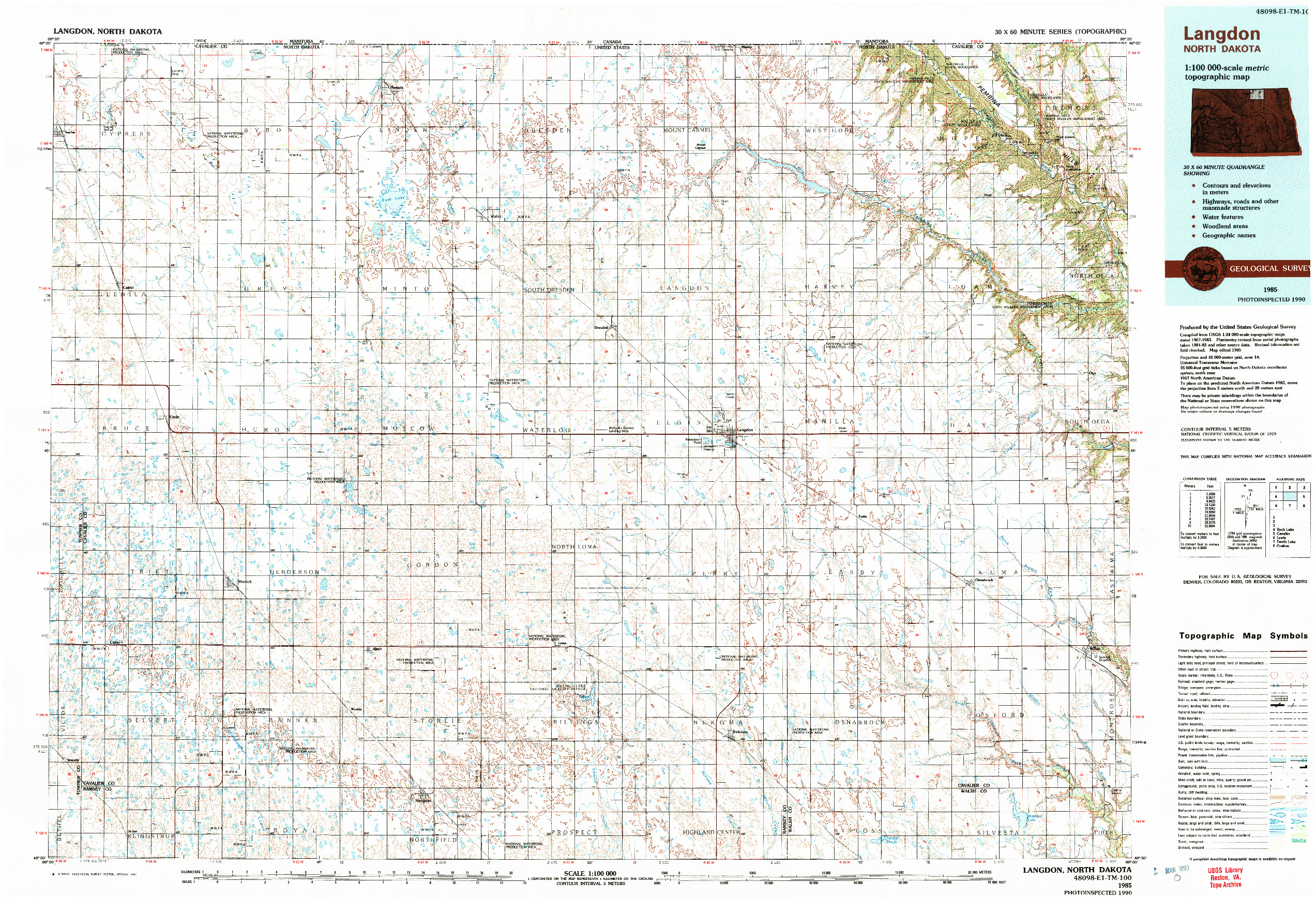 USGS 1:100000-SCALE QUADRANGLE FOR LANGDON, ND 1985