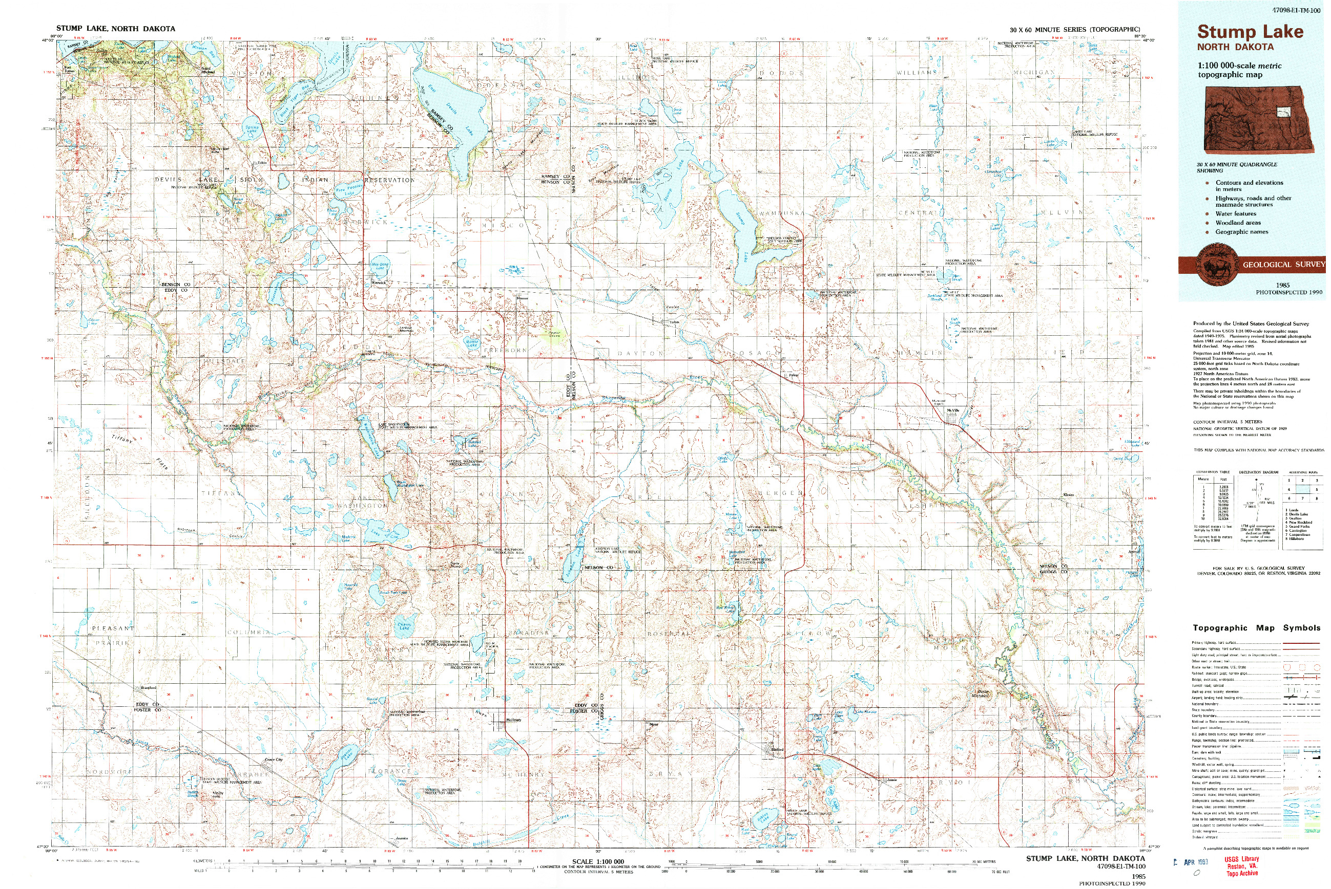 USGS 1:100000-SCALE QUADRANGLE FOR STUMP LAKE, ND 1985