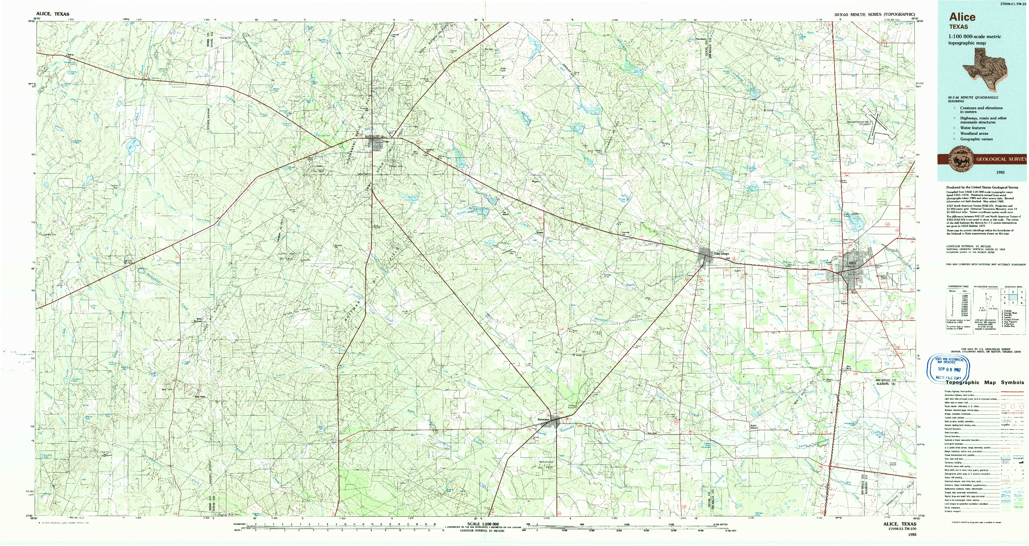 USGS 1:100000-SCALE QUADRANGLE FOR ALICE, TX 1985