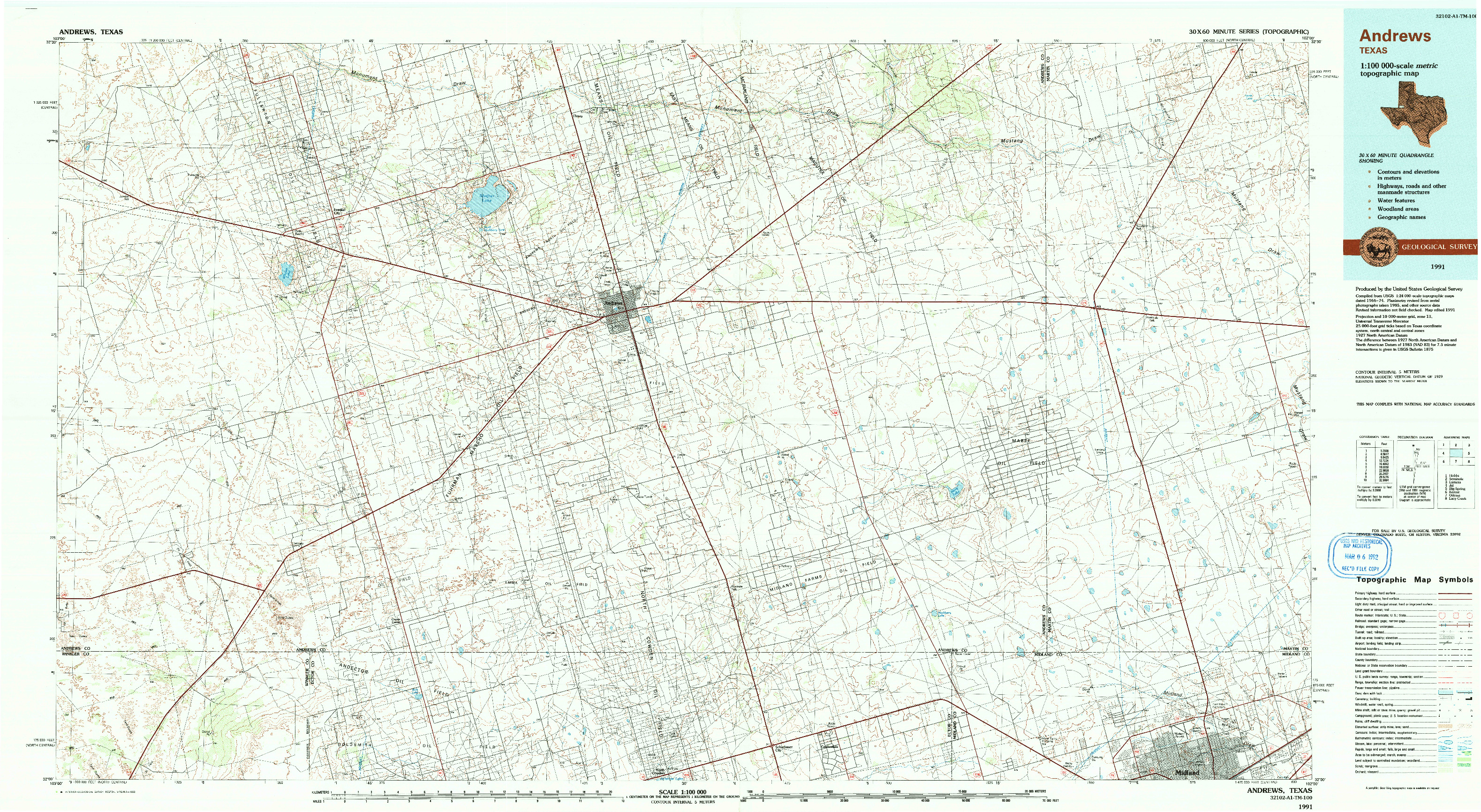 USGS 1:100000-SCALE QUADRANGLE FOR ANDREWS, TX 1991